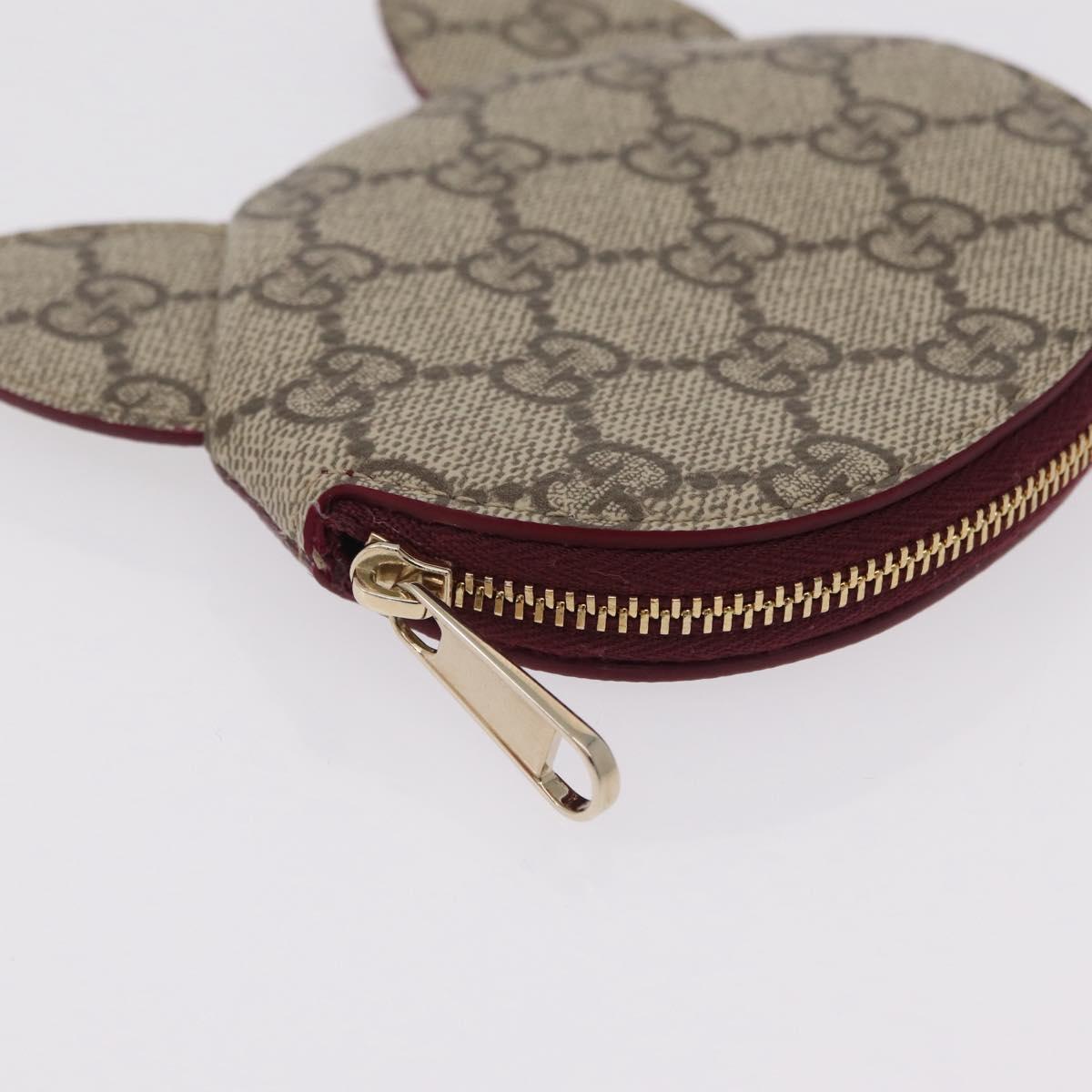 GUCCI GG Supreme Cat Coin Purse PVC Beige Bordeaux Auth SW2883M