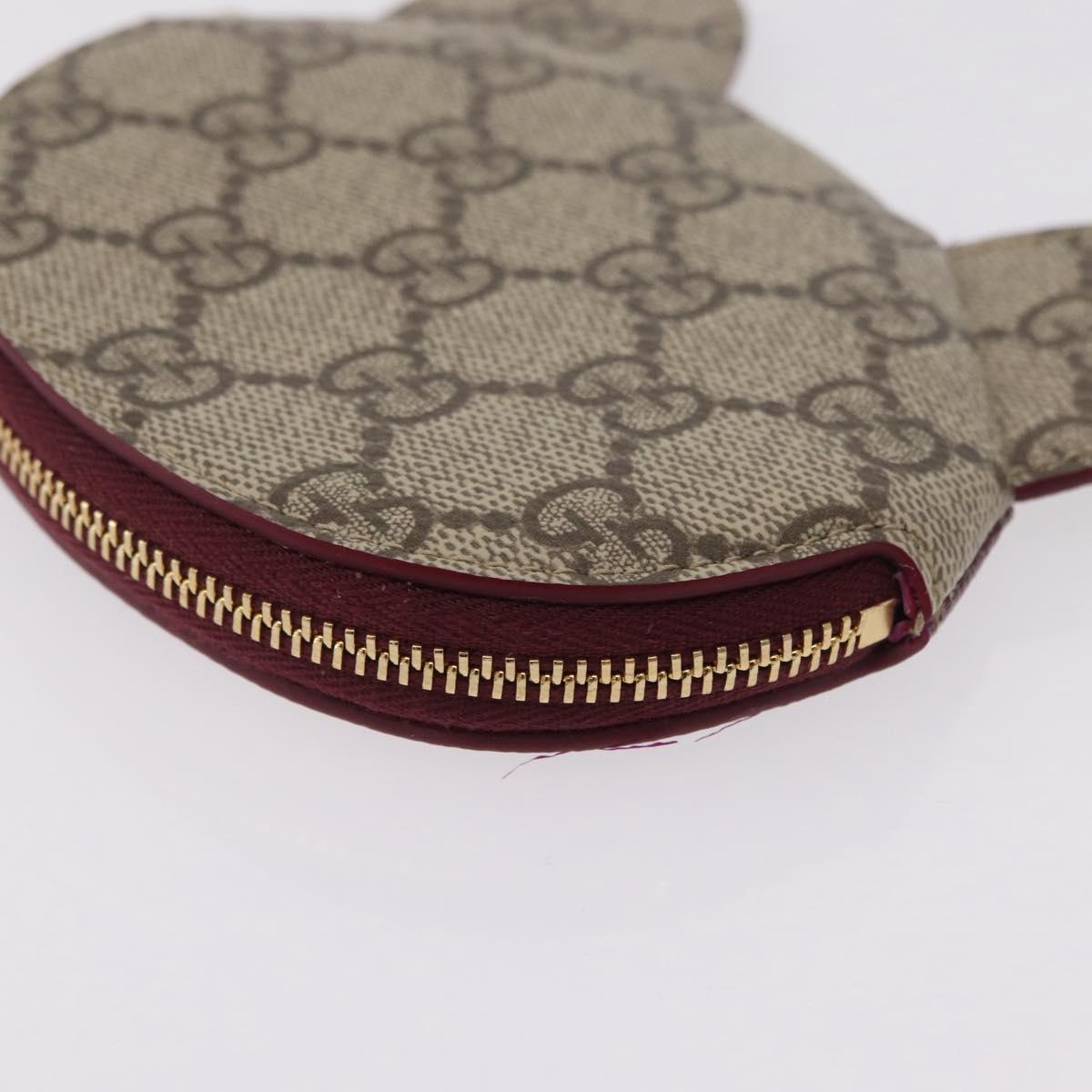 GUCCI GG Supreme Cat Coin Purse PVC Beige Bordeaux Auth SW2883M