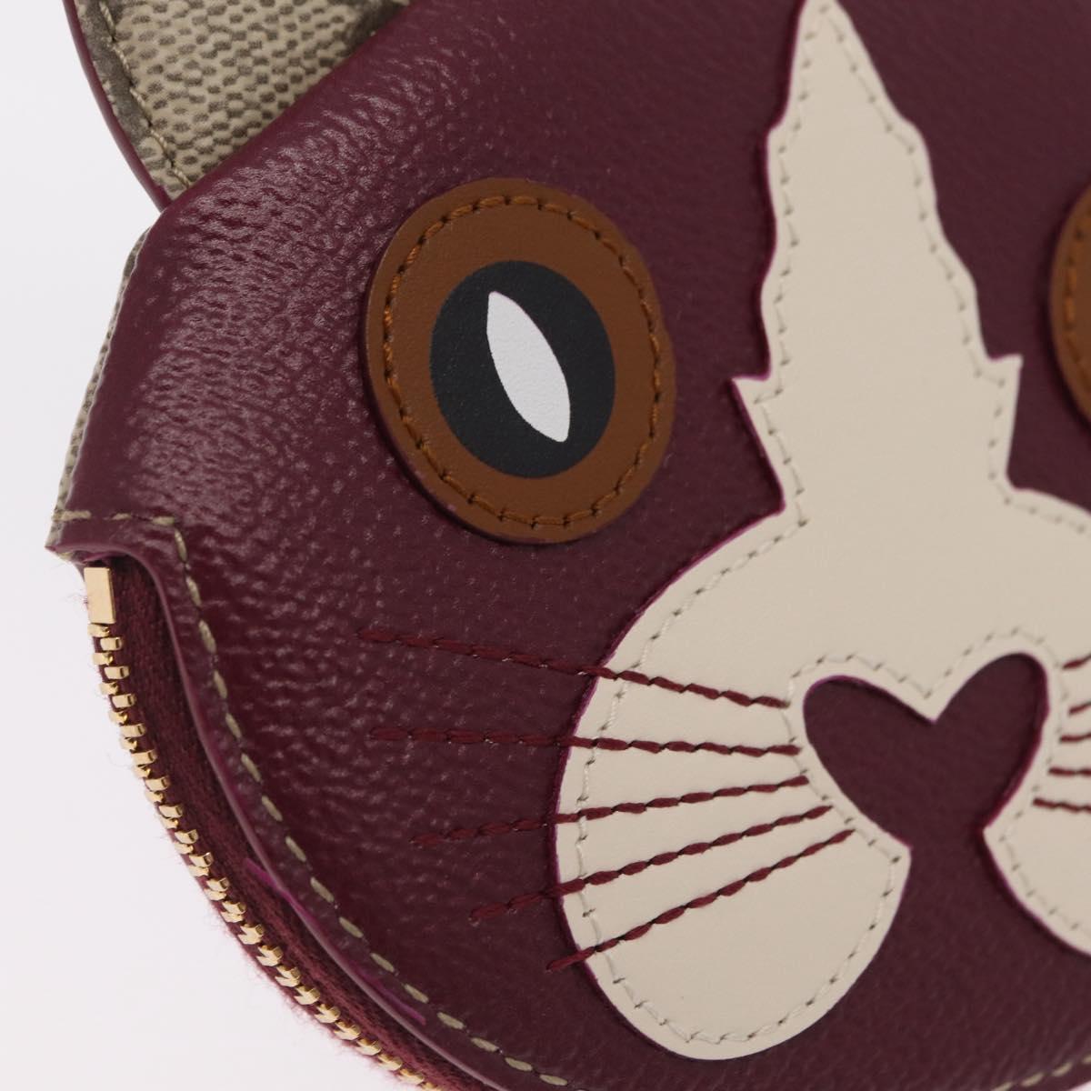GUCCI GG Supreme Cat Coin Purse PVC Beige Bordeaux Auth SW2883M