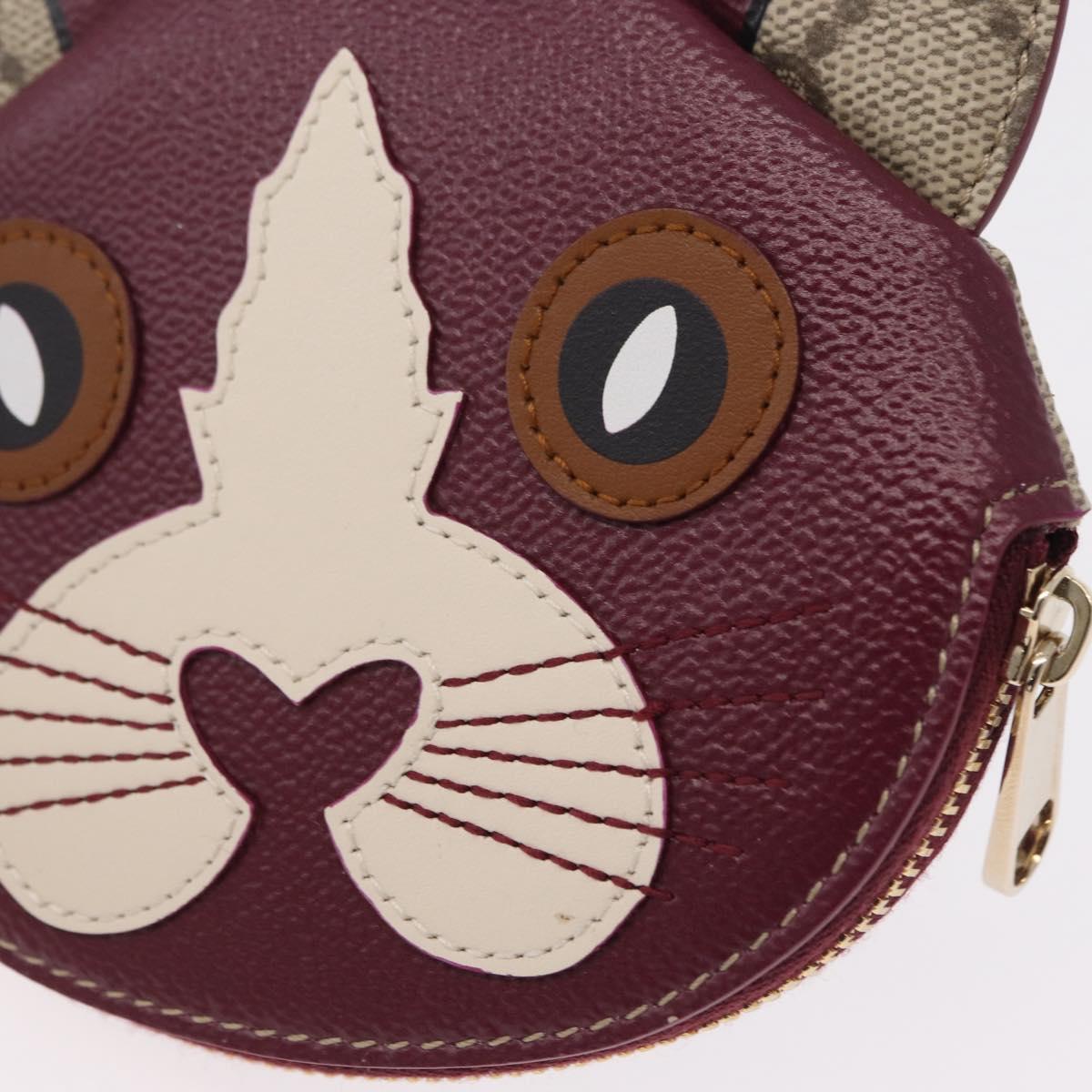 GUCCI GG Supreme Cat Coin Purse PVC Beige Bordeaux Auth SW2883M