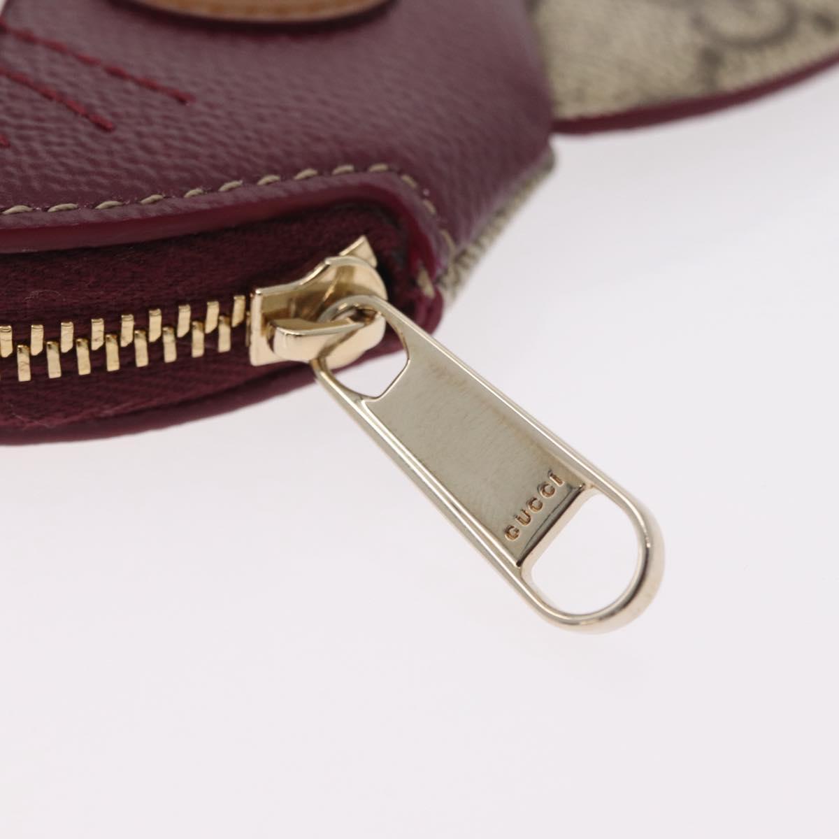 GUCCI GG Supreme Cat Coin Purse PVC Beige Bordeaux Auth SW2883M