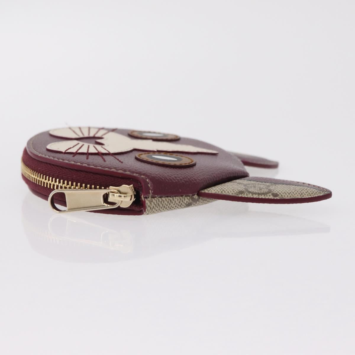 GUCCI GG Supreme Cat Coin Purse PVC Beige Bordeaux Auth SW2883M