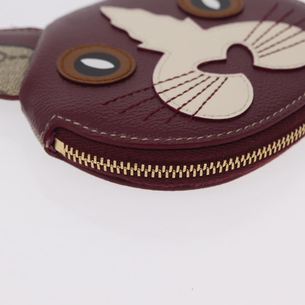 GUCCI GG Supreme Cat Coin Purse PVC Beige Bordeaux Auth SW2883M