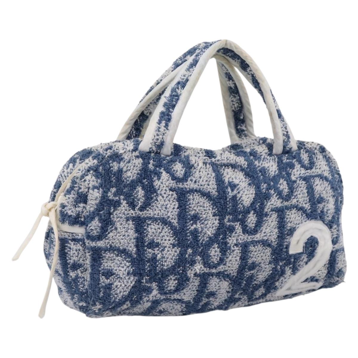 Christian Dior Trotter Canvas Hand Bag Pile Blue White Auth SW2885A