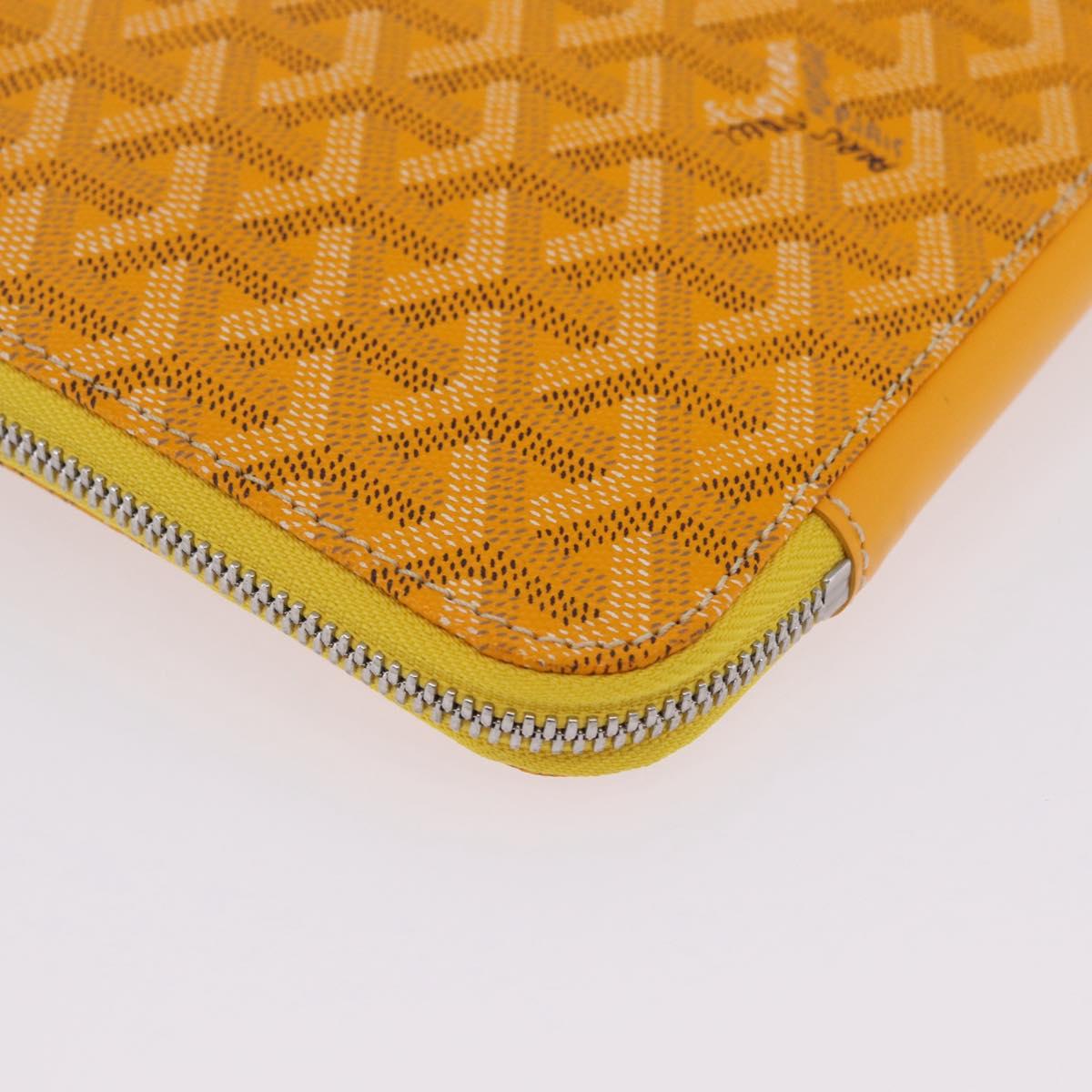 Goyard Herringbone Sorbonne Clutch Bag PVC Leather Yellow Silver Auth SW2886SM