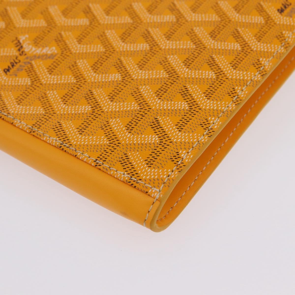 Goyard Herringbone Sorbonne Clutch Bag PVC Leather Yellow Silver Auth SW2886SM