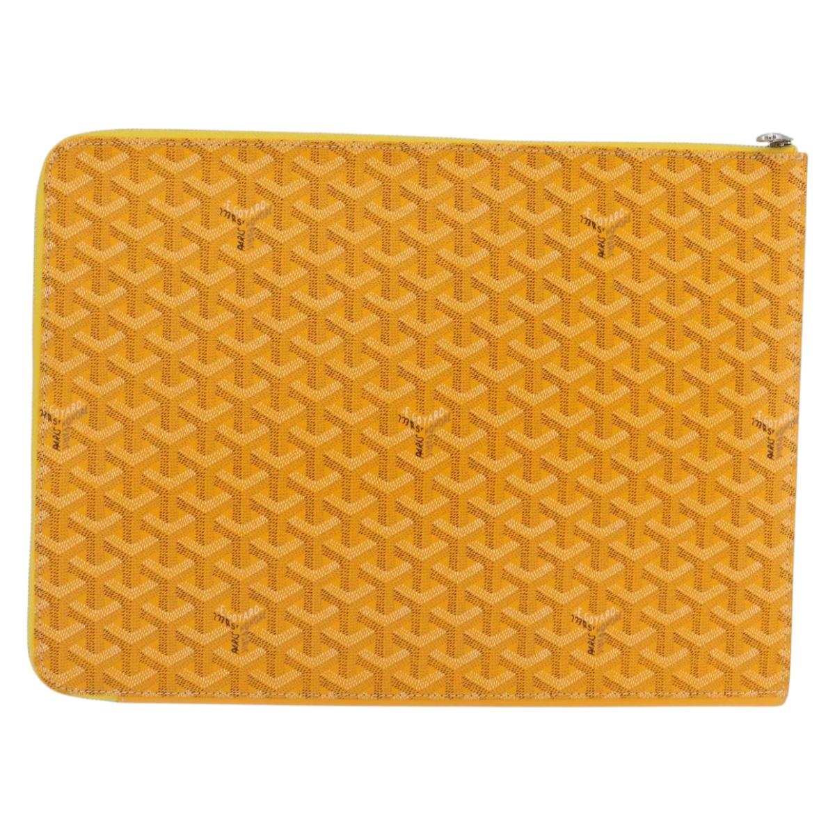 Goyard Herringbone Sorbonne Clutch Bag PVC Leather Yellow Silver Auth SW2886SM