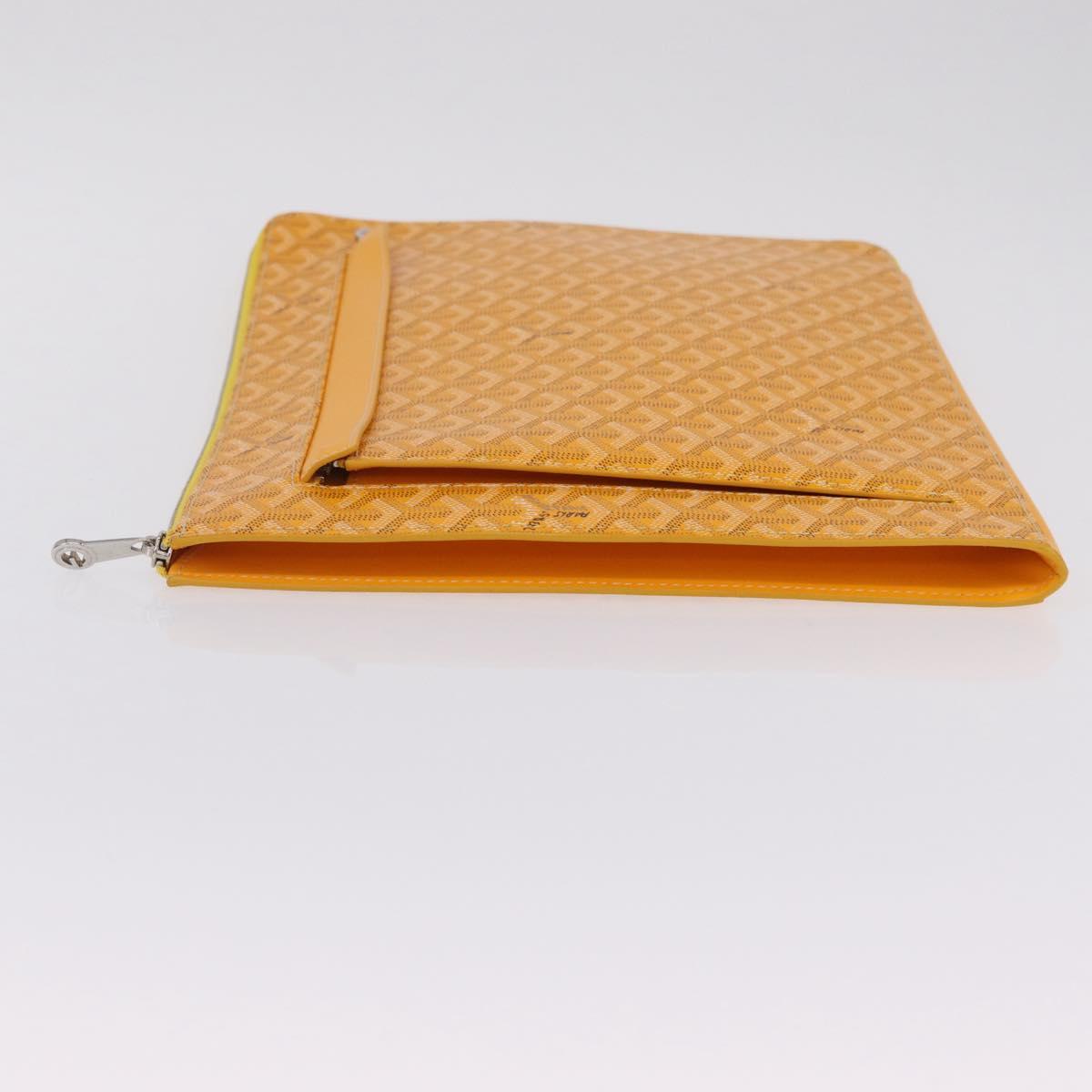 Goyard Herringbone Sorbonne Clutch Bag PVC Leather Yellow Silver Auth SW2886SM