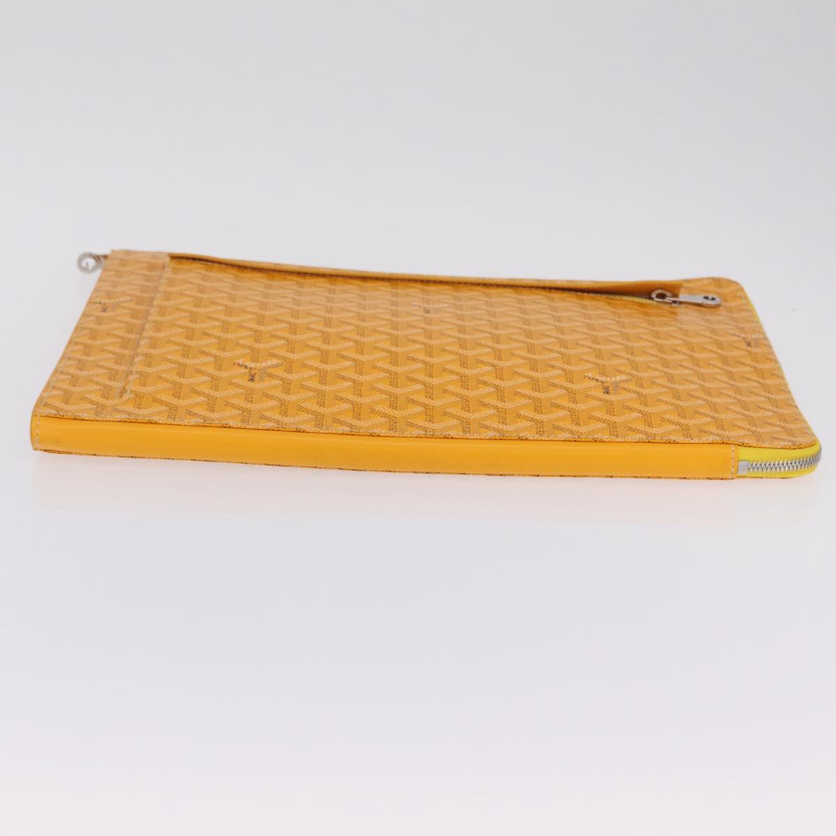 Goyard Herringbone Sorbonne Clutch Bag PVC Leather Yellow Silver Auth SW2886SM