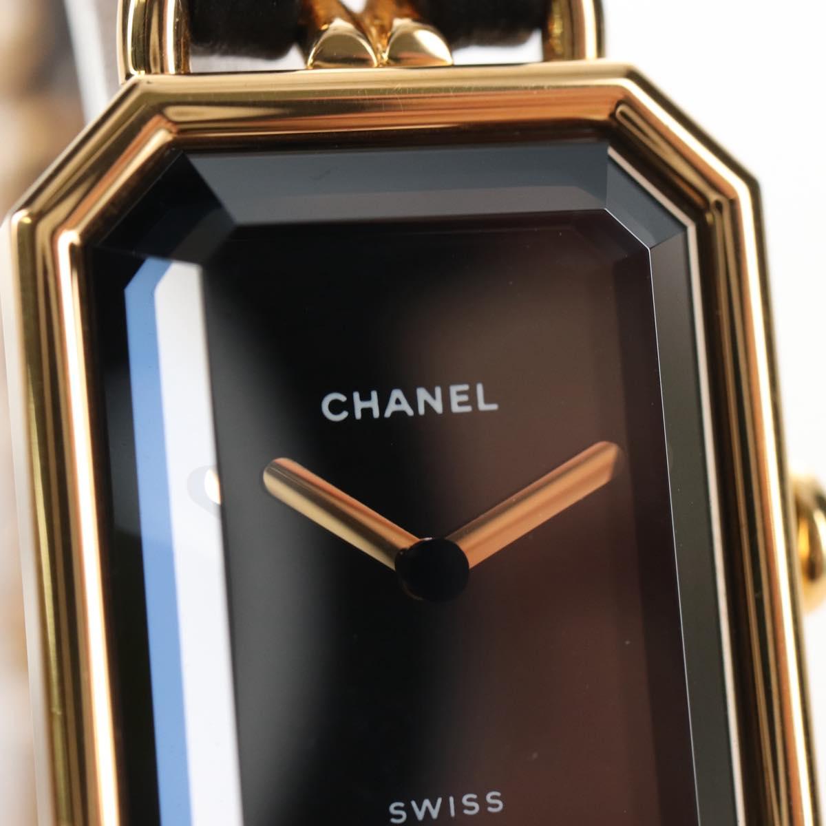 CHANEL Premiere Watches Metal Gold Tone Black CC Auth SW2894SAM