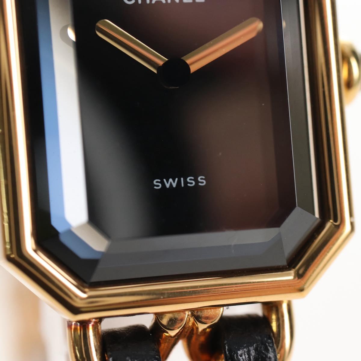 CHANEL Premiere Watches Metal Gold Tone Black CC Auth SW2894SAM