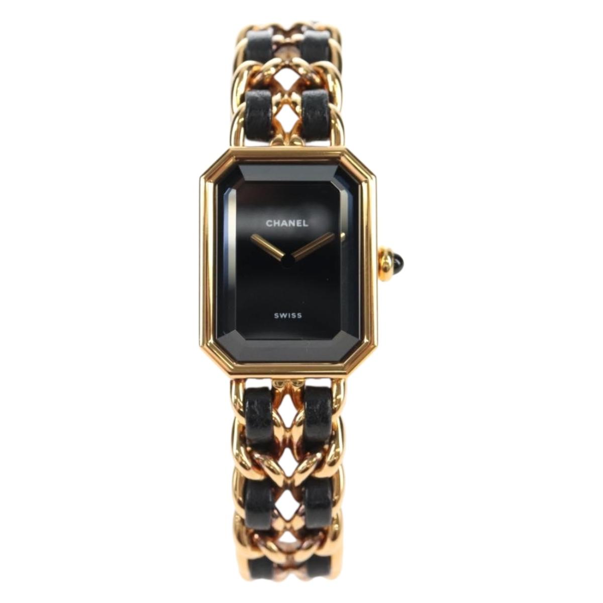 CHANEL Premiere Watches Metal Gold Tone Black CC Auth SW2894SAM