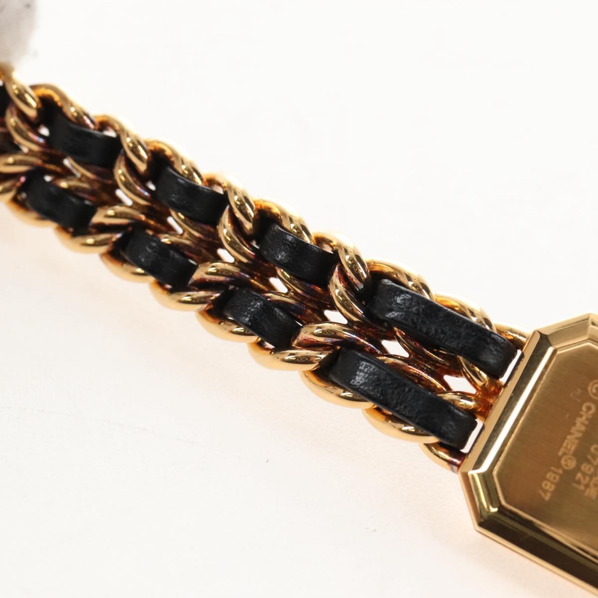 CHANEL Premiere Watches Metal Gold Tone Black CC Auth SW2894SAM