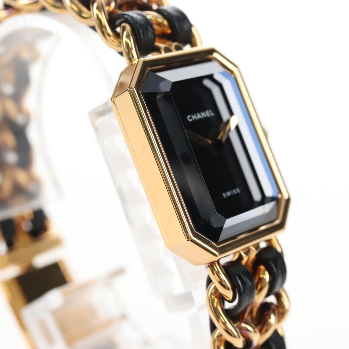 CHANEL Premiere Watches Metal Gold Tone Black CC Auth SW2894SAM