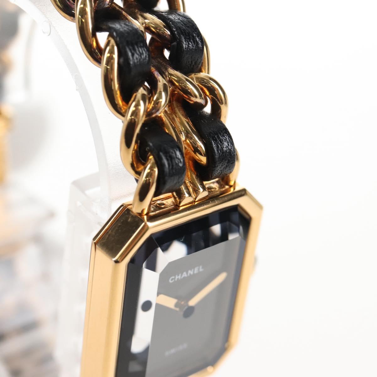CHANEL Premiere Watches Metal Gold Tone Black CC Auth SW2894SAM