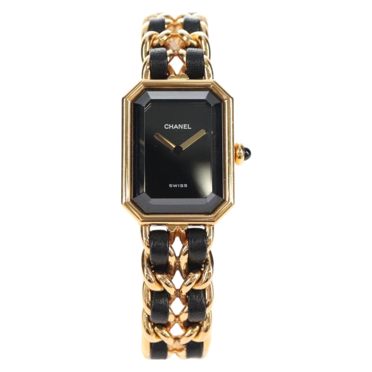 CHANEL Premiere Watches Metal Gold Tone Black CC Auth SW2895SAM