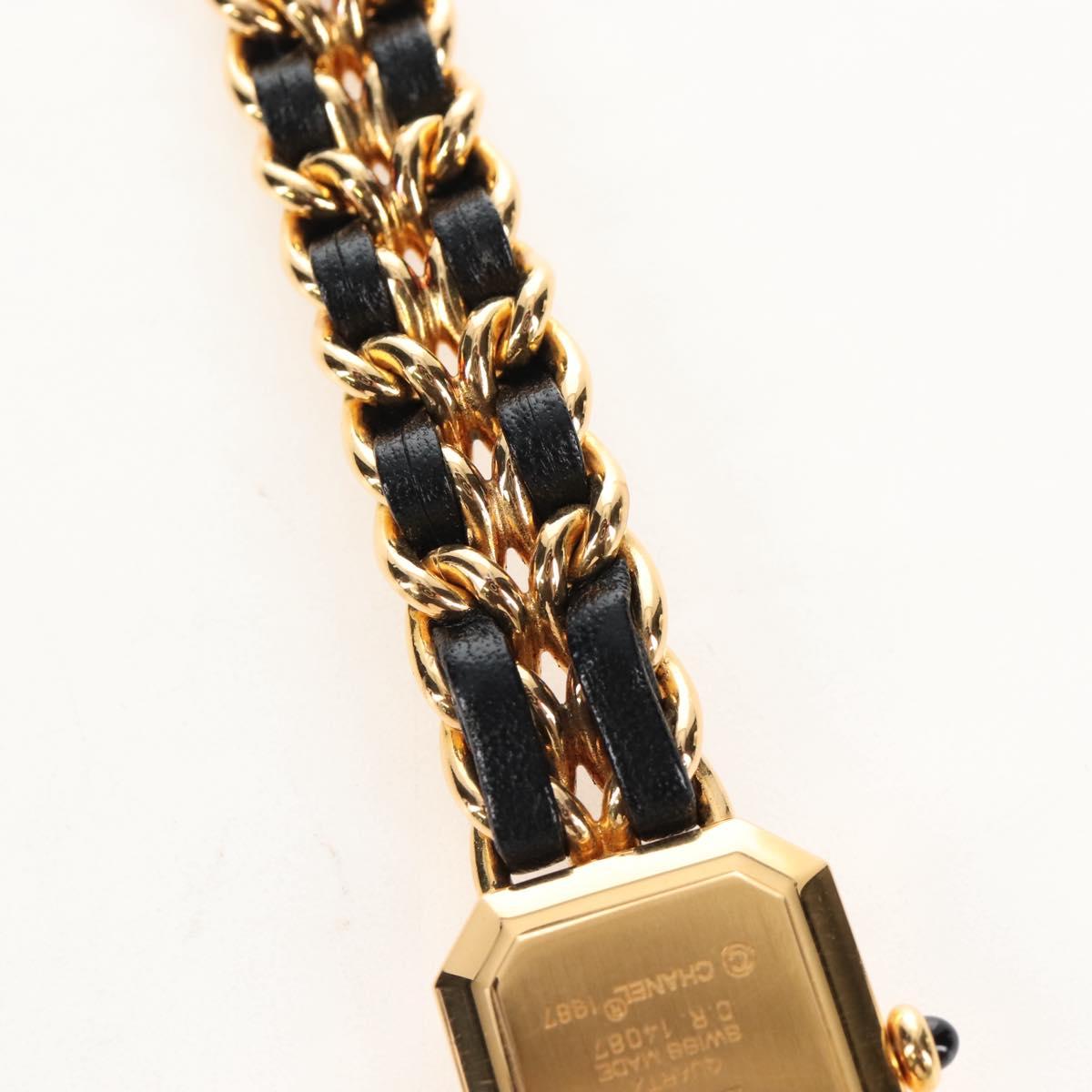 CHANEL Premiere Watches Metal Gold Tone Black CC Auth SW2895SAM