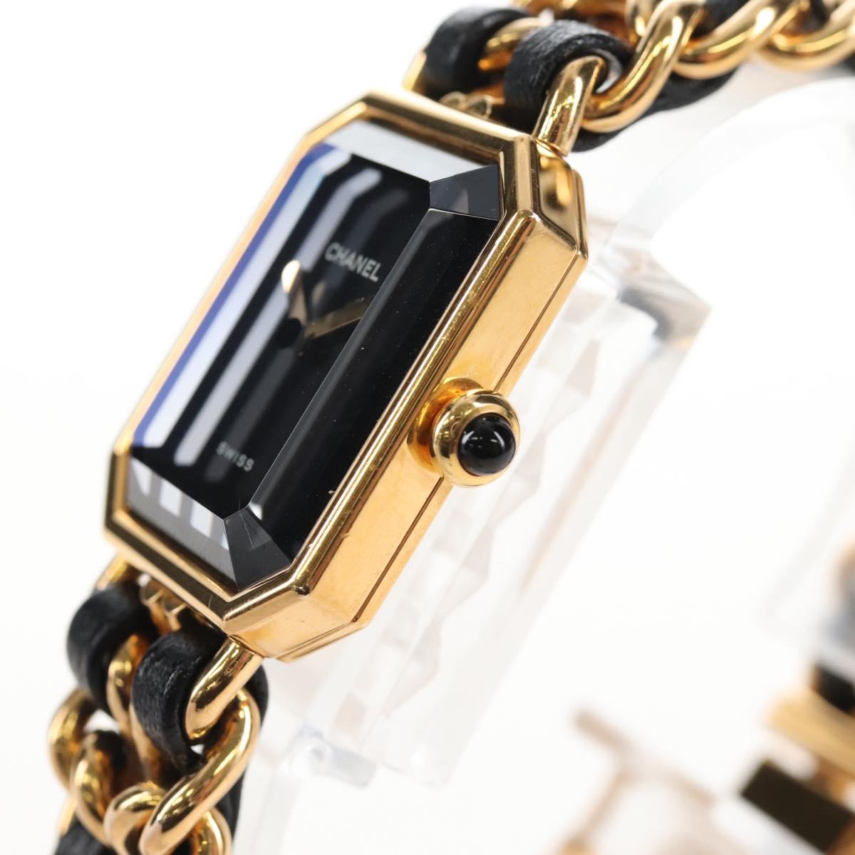 CHANEL Premiere Watches Metal Gold Tone Black CC Auth SW2895SAM