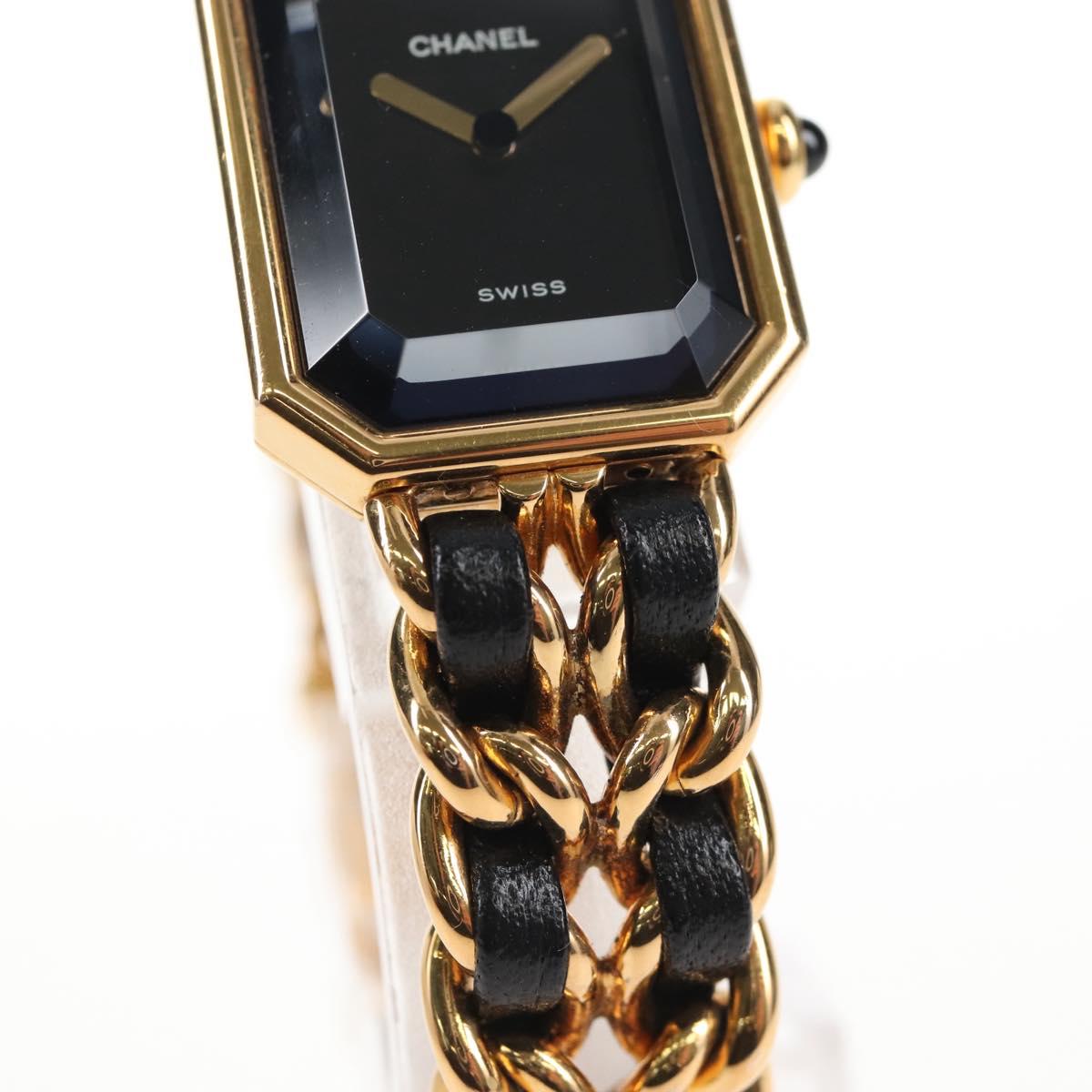 CHANEL Premiere Watches Metal Gold Tone Black CC Auth SW2895SAM