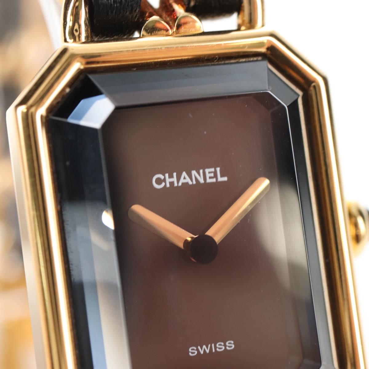 CHANEL Premiere Watches Metal Gold Tone Black CC Auth SW2896SAM