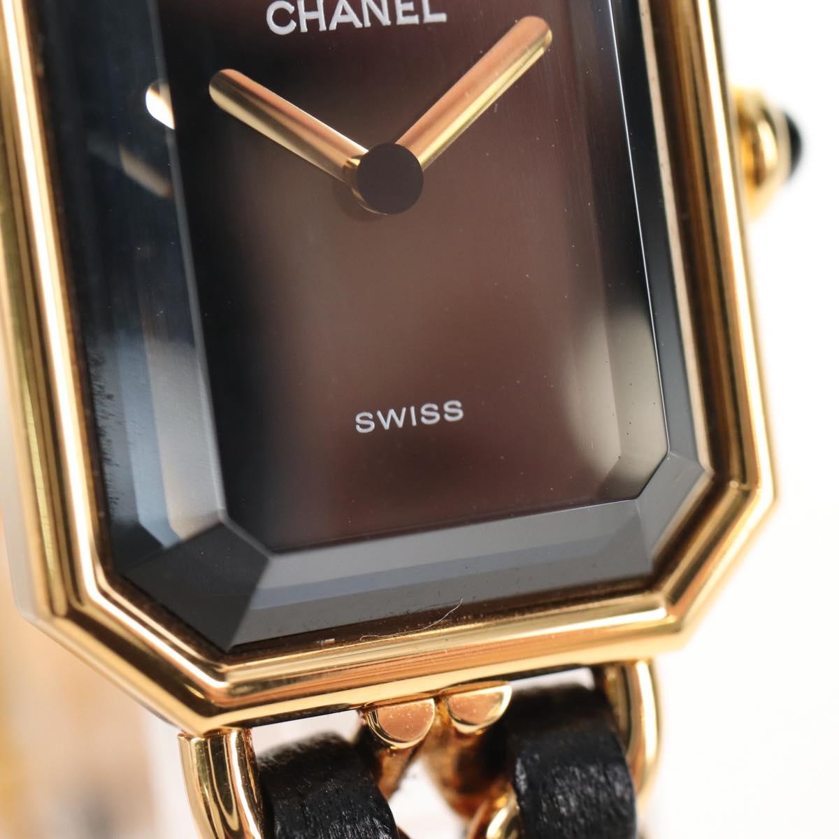 CHANEL Premiere Watches Metal Gold Tone Black CC Auth SW2896SAM