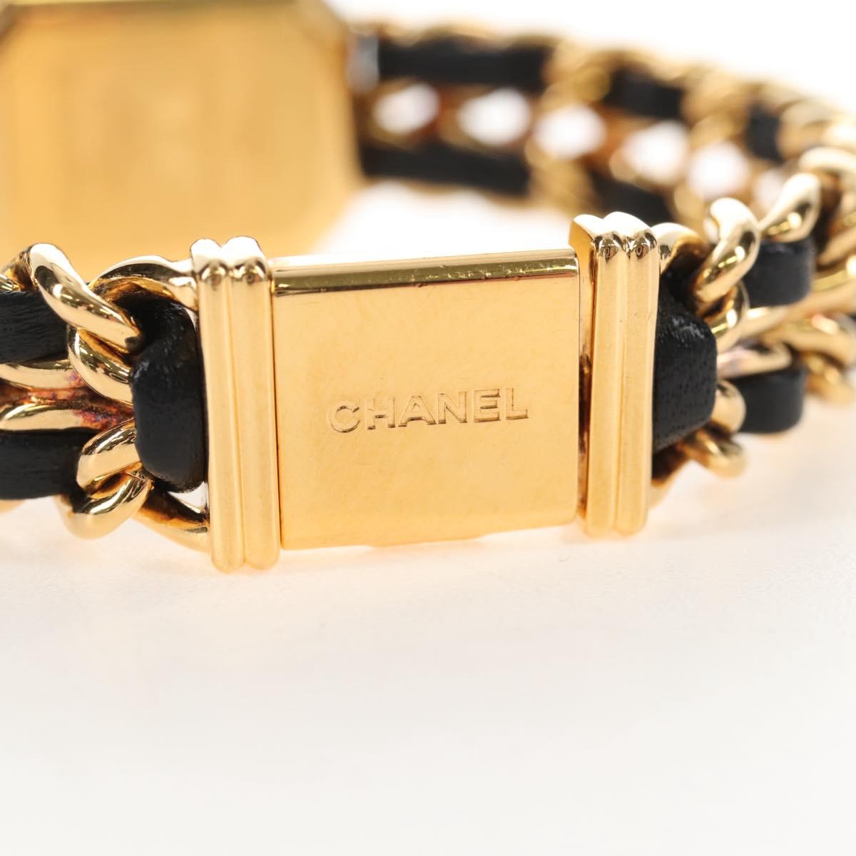 CHANEL Premiere Watches Metal Gold Tone Black CC Auth SW2896SAM