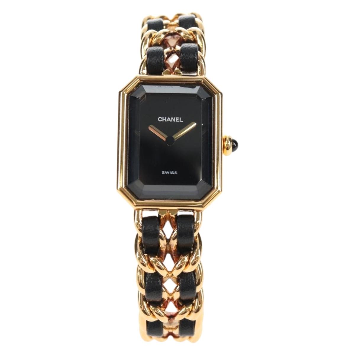 CHANEL Premiere Watches Metal Gold Tone Black CC Auth SW2896SAM
