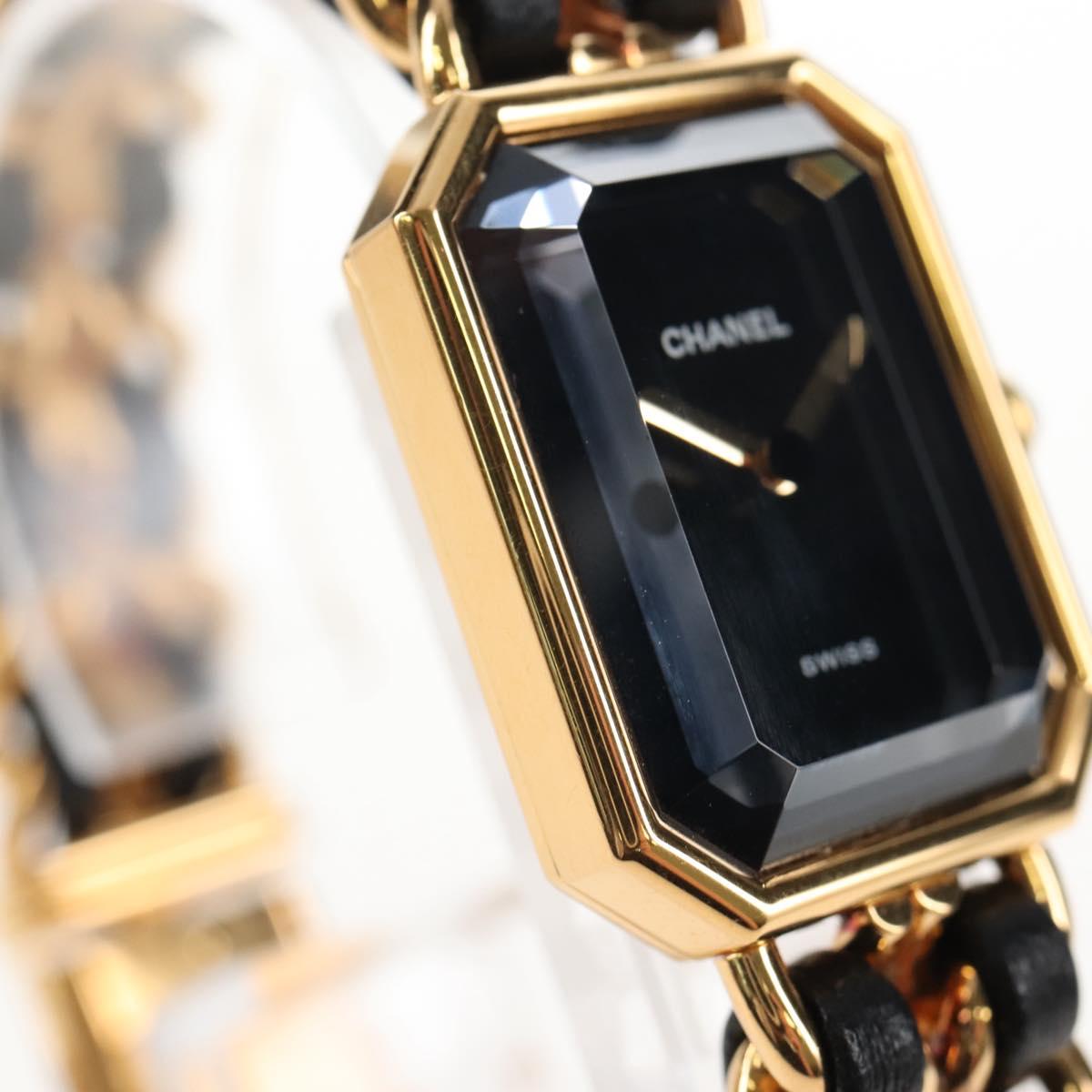 CHANEL Premiere Watches Metal Gold Tone Black CC Auth SW2896SAM