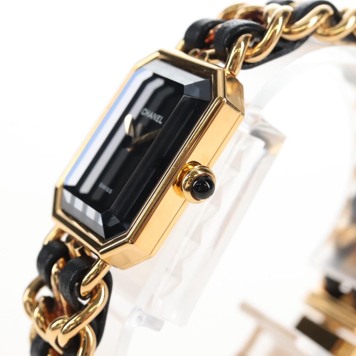 CHANEL Premiere Watches Metal Gold Tone Black CC Auth SW2896SAM