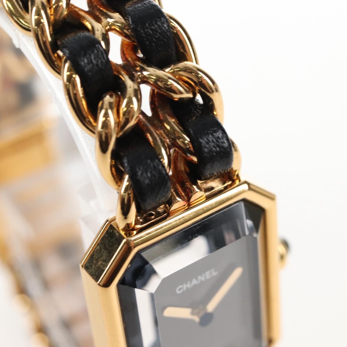 CHANEL Premiere Watches Metal Gold Tone Black CC Auth SW2896SAM