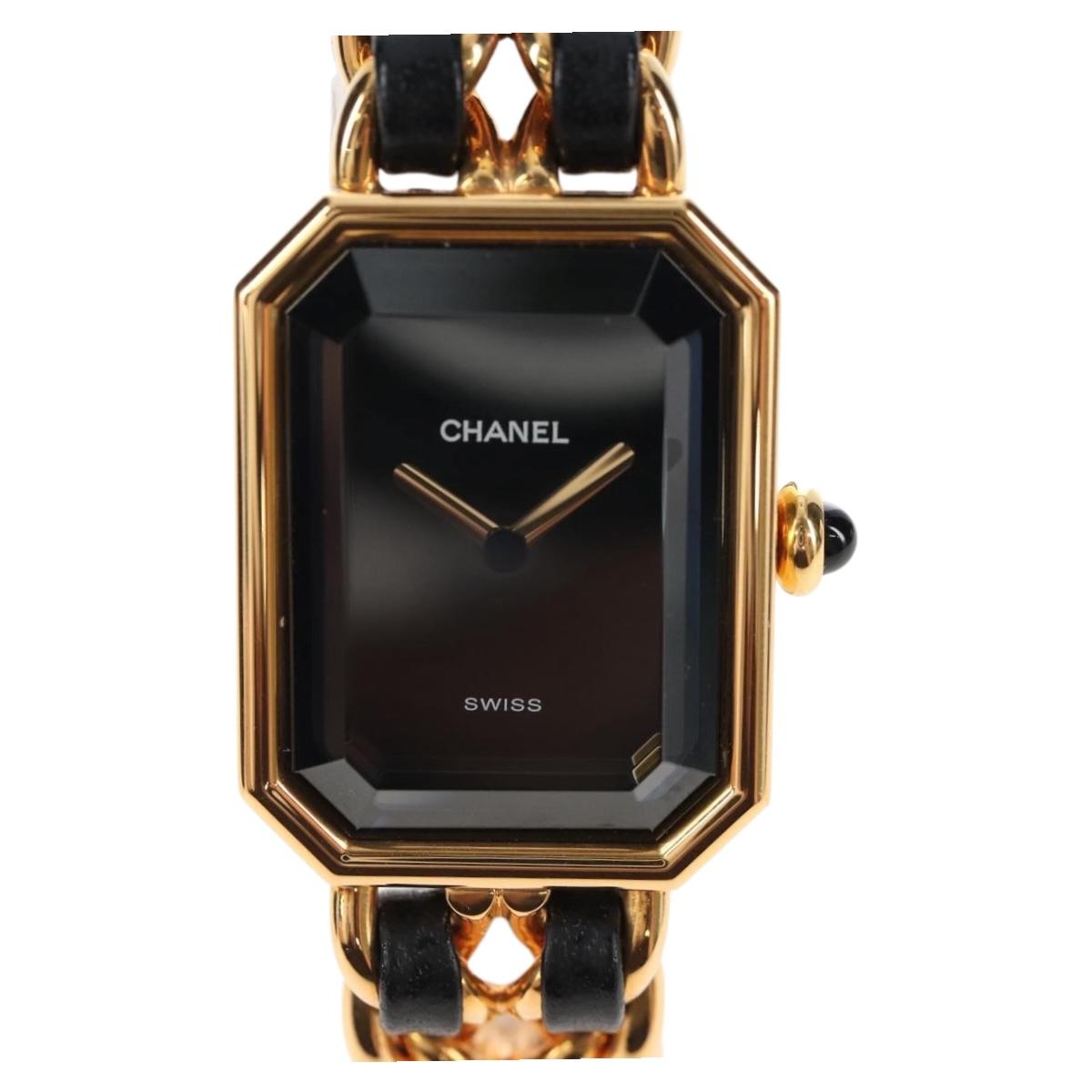 CHANEL Premiere Watches Metal Gold Tone Black CC Auth SW2897SAM