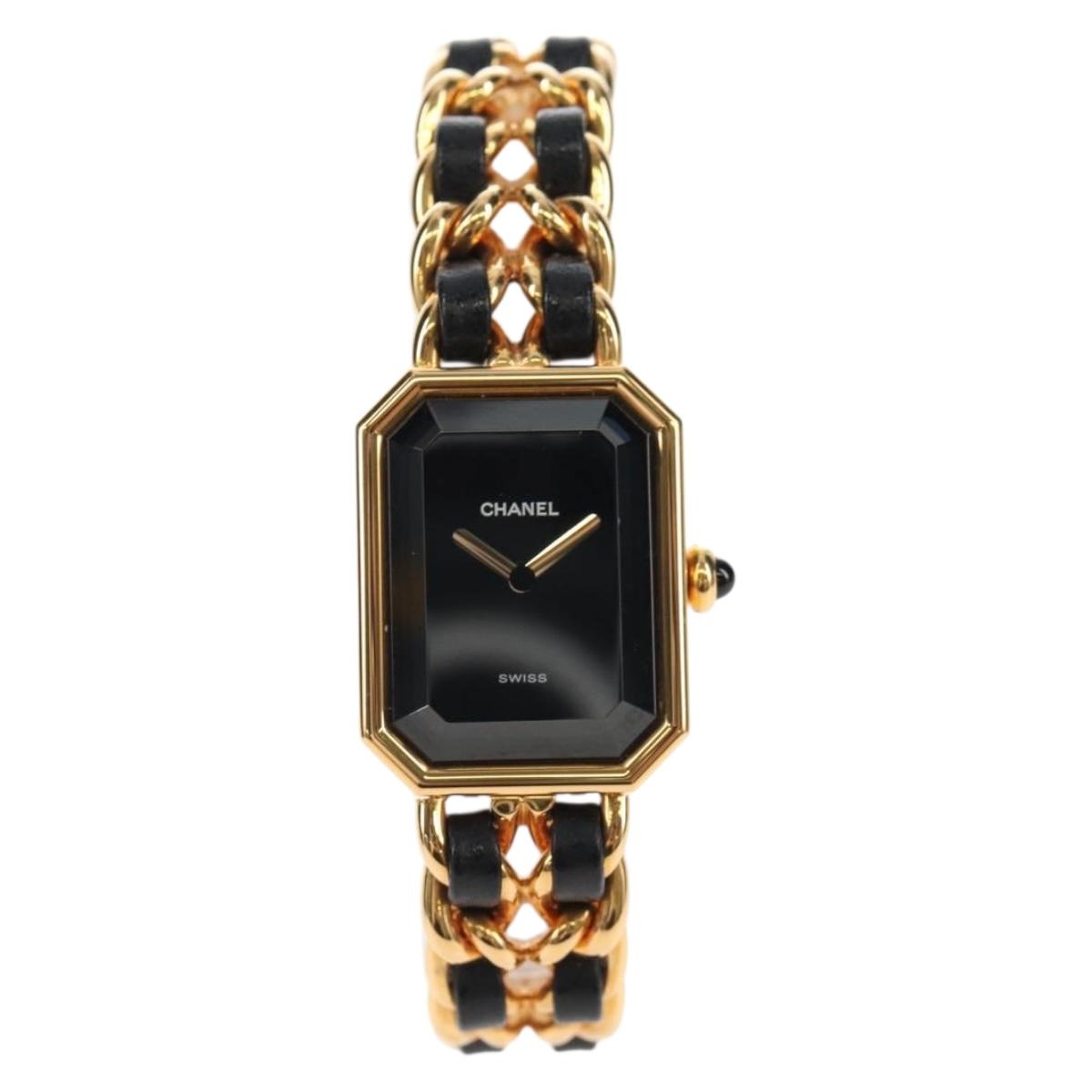 CHANEL Premiere Watches Metal Gold Tone Black CC Auth SW2897SAM