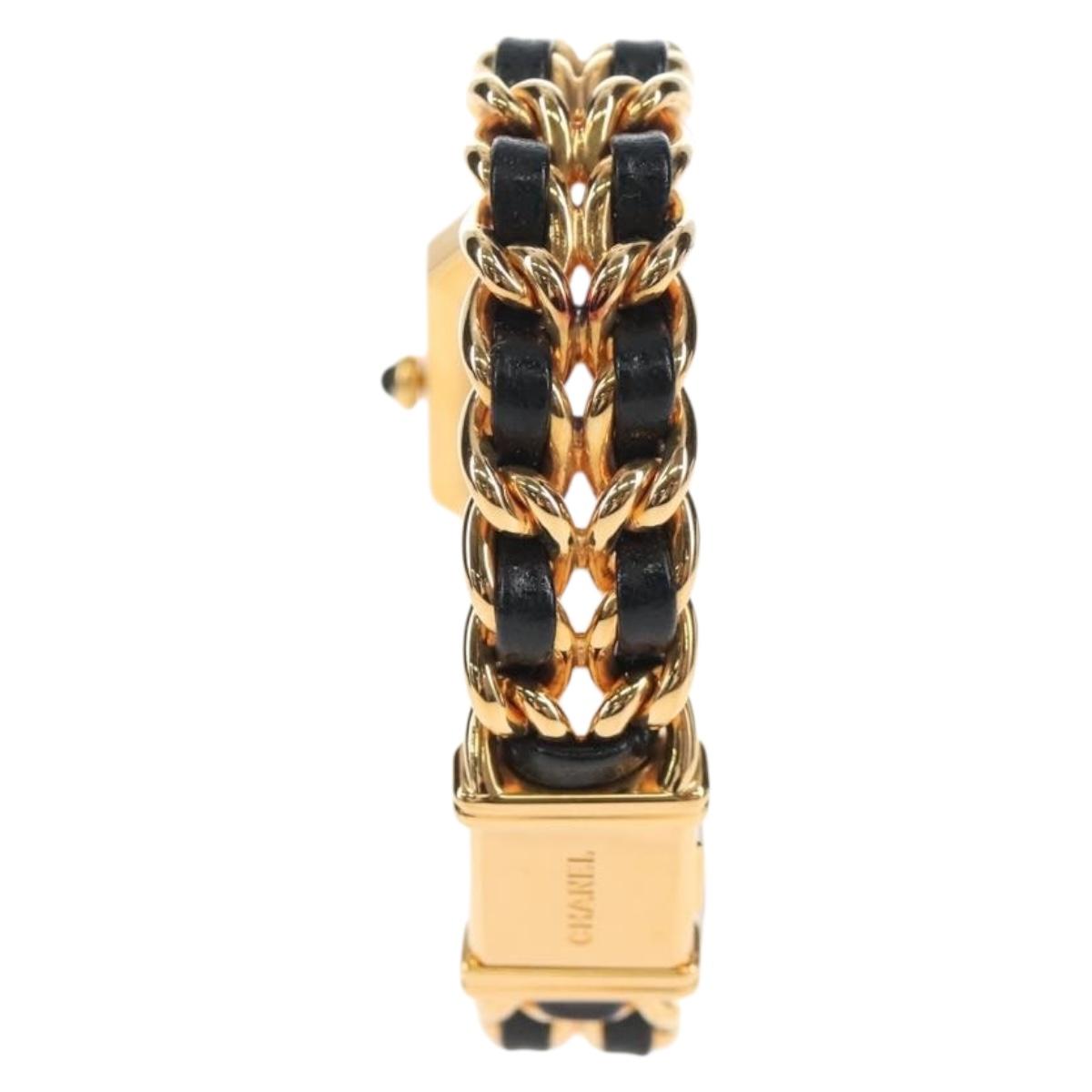CHANEL Premiere Watches Metal Gold Tone Black CC Auth SW2897SAM