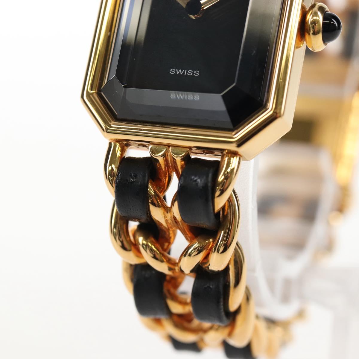 CHANEL Premiere Watches Metal Gold Tone Black CC Auth SW2897SAM