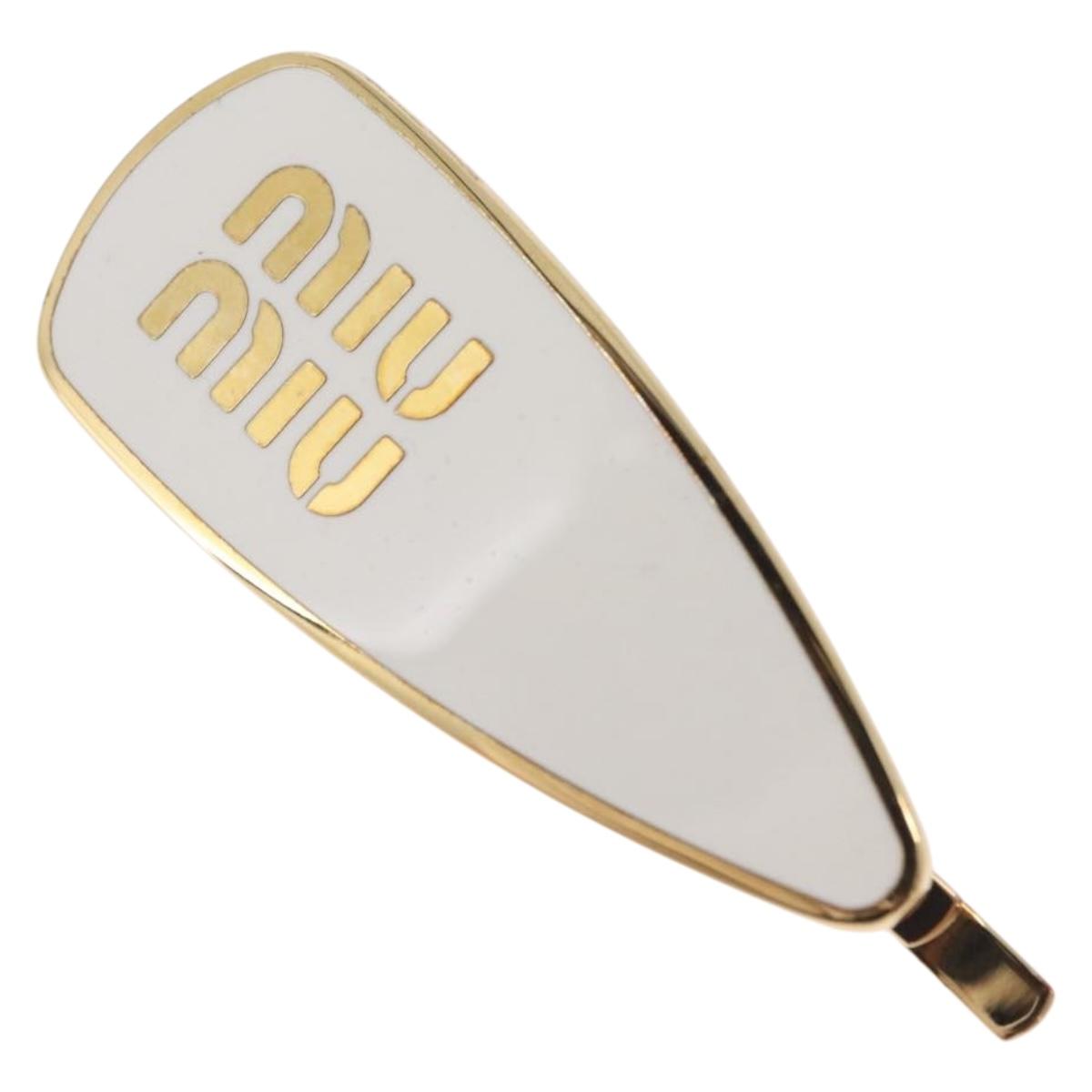 Miu Miu Barrette Hair Clip Metal Gold White 5IF147 Auth SW2898M
