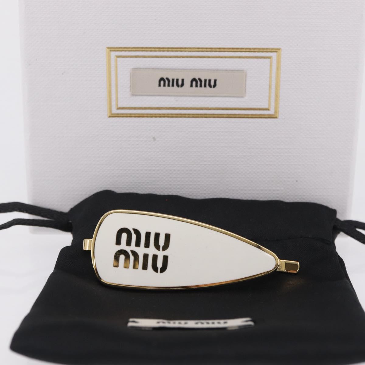 Miu Miu Barrette Hair Clip Metal Gold White 5IF147 Auth SW2898M