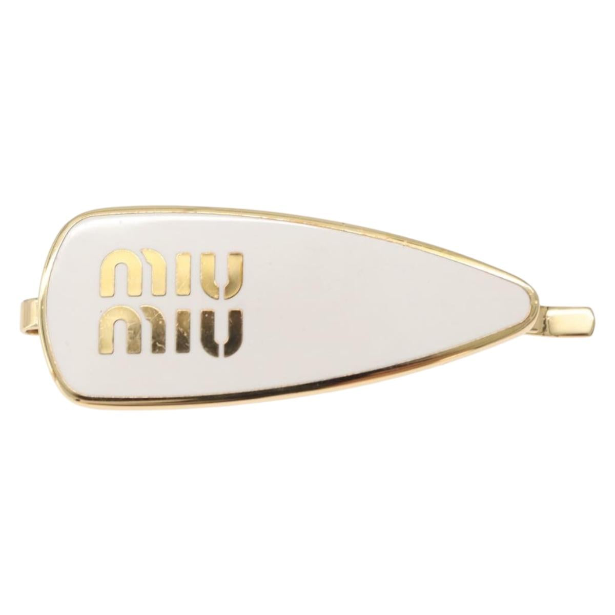 Miu Miu Barrette Hair Clip Metal Gold White 5IF147 Auth SW2898M