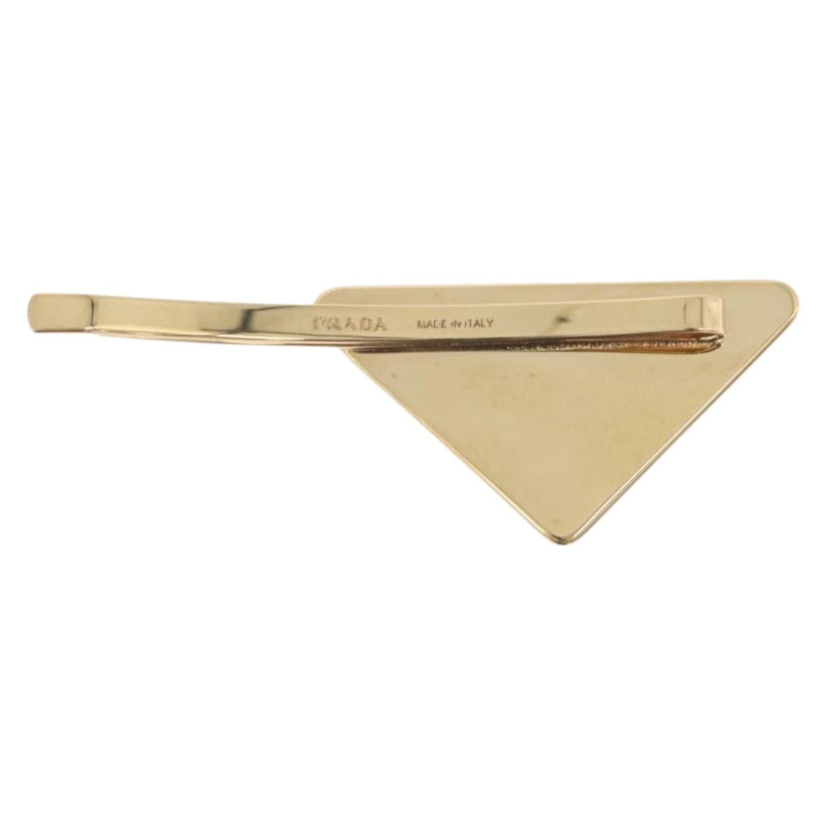PRADA Barrette Hair Clip Metal Gold Tone Black 1IF051 Auth SW2899M