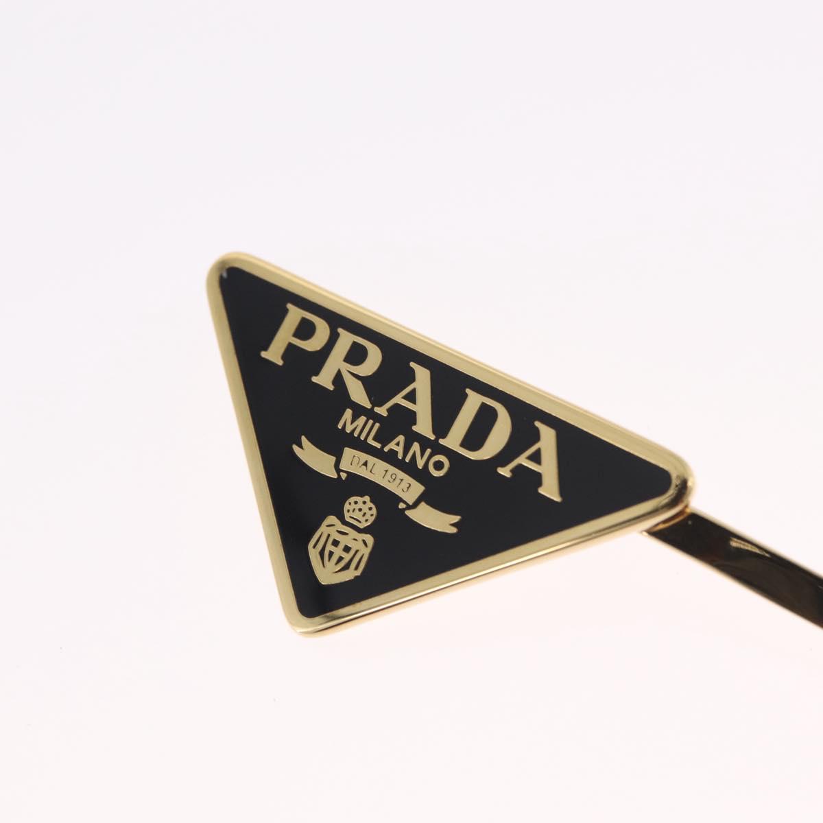 PRADA Barrette Hair Clip Metal Gold Tone Black 1IF051 Auth SW2899M