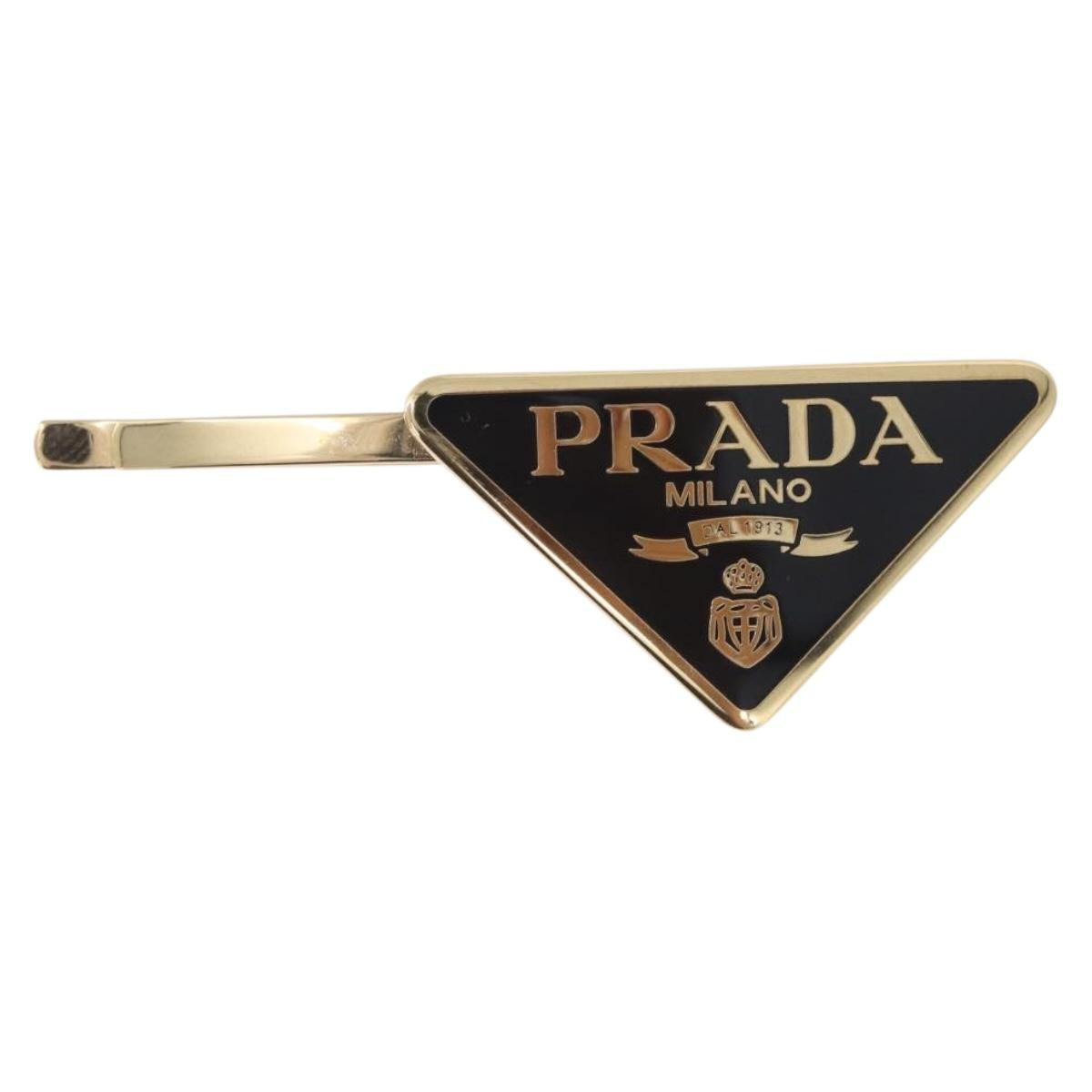 PRADA Barrette Hair Clip Metal Gold Tone Black 1IF051 Auth SW2899M