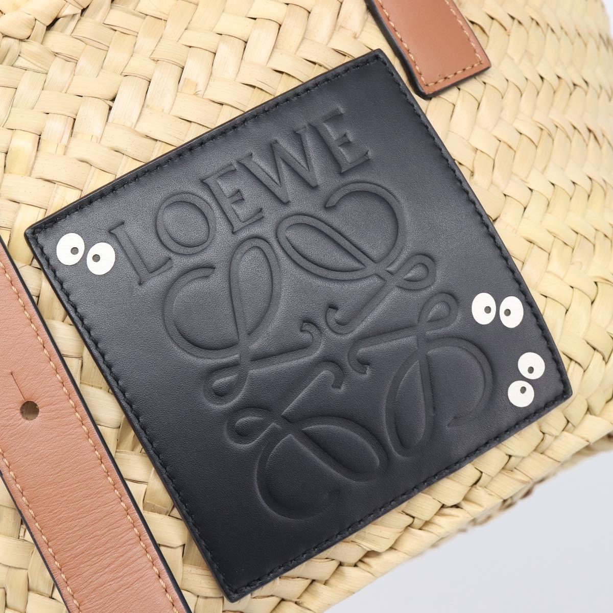 LOEWE Ghibli Soot Sprites Basket Small Hand Bag Raffia Beige Black Auth SW2904SM