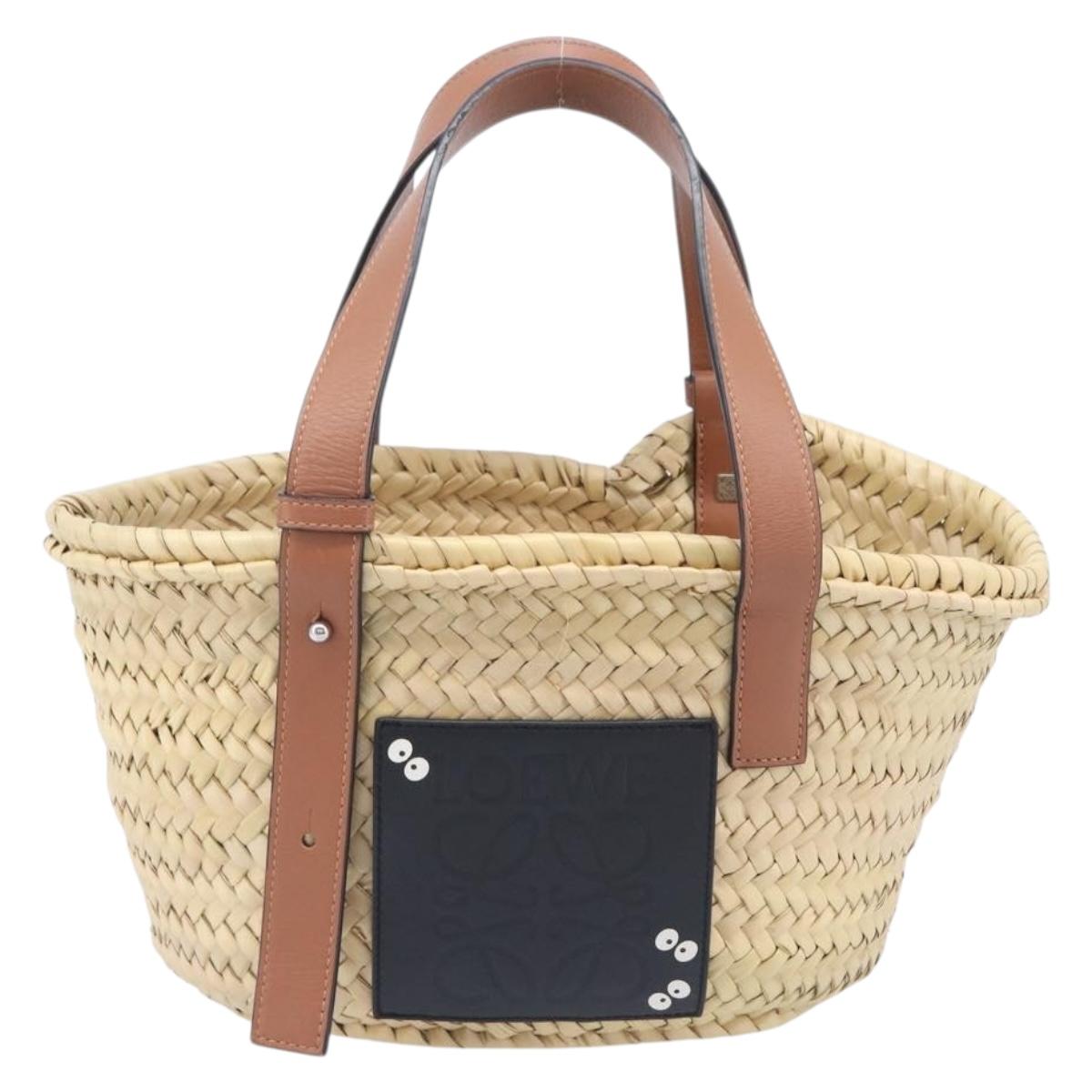 LOEWE Ghibli Soot Sprites Basket Small Hand Bag Raffia Beige Black Auth SW2904SM