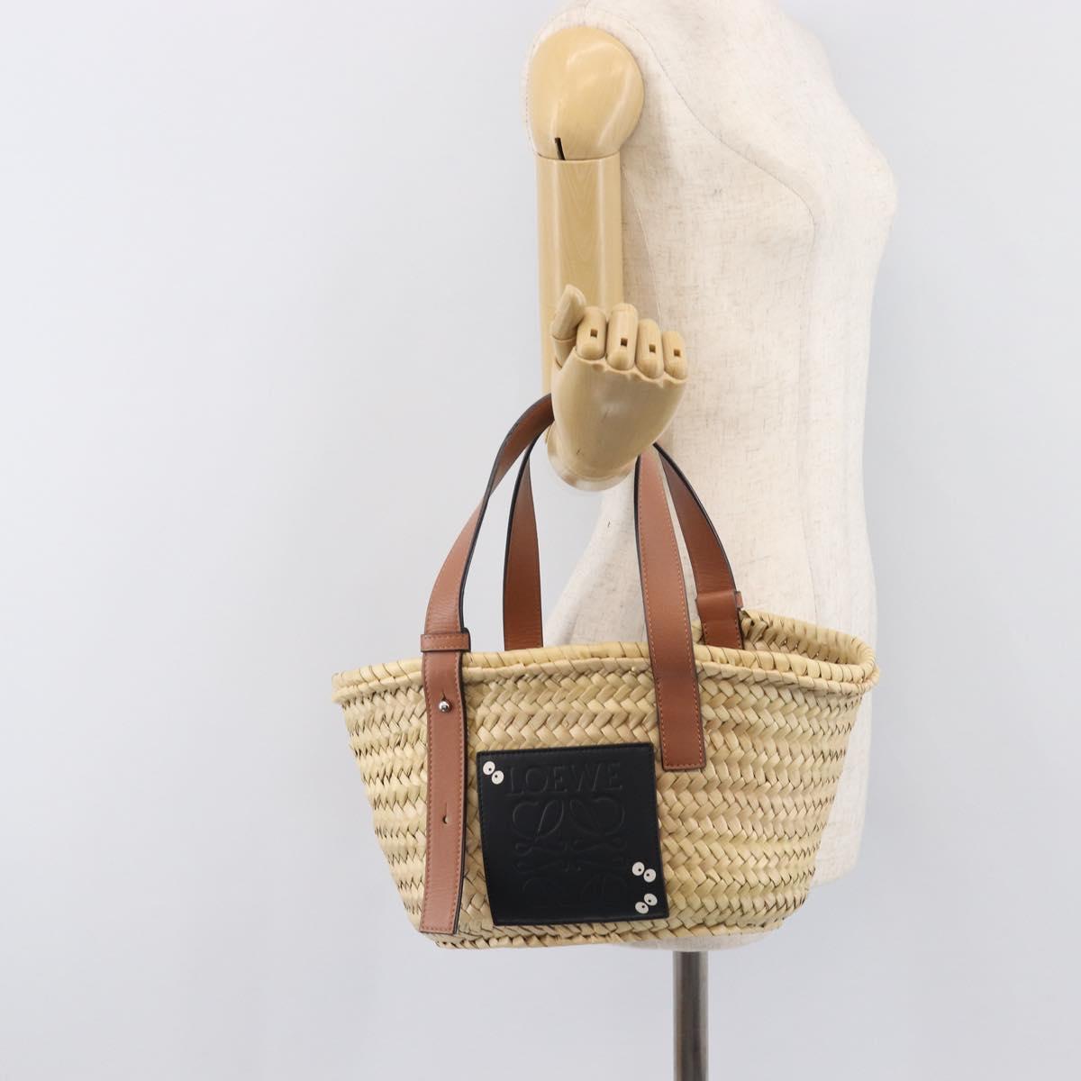 LOEWE Ghibli Soot Sprites Basket Small Hand Bag Raffia Beige Black Auth SW2904SM