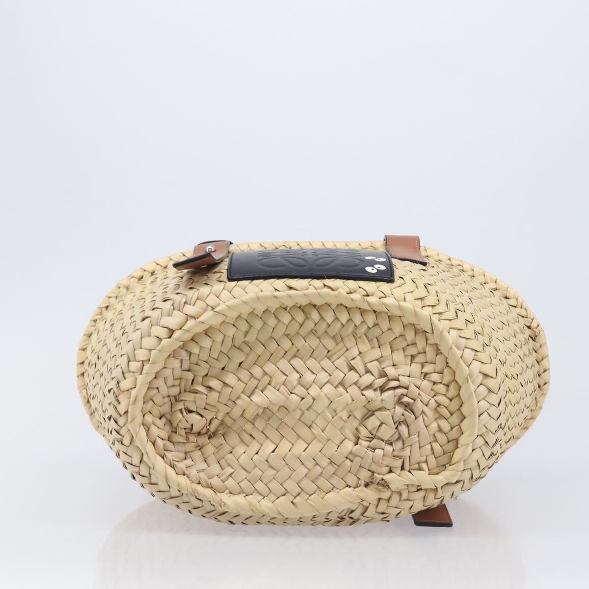 LOEWE Ghibli Soot Sprites Basket Small Hand Bag Raffia Beige Black Auth SW2904SM