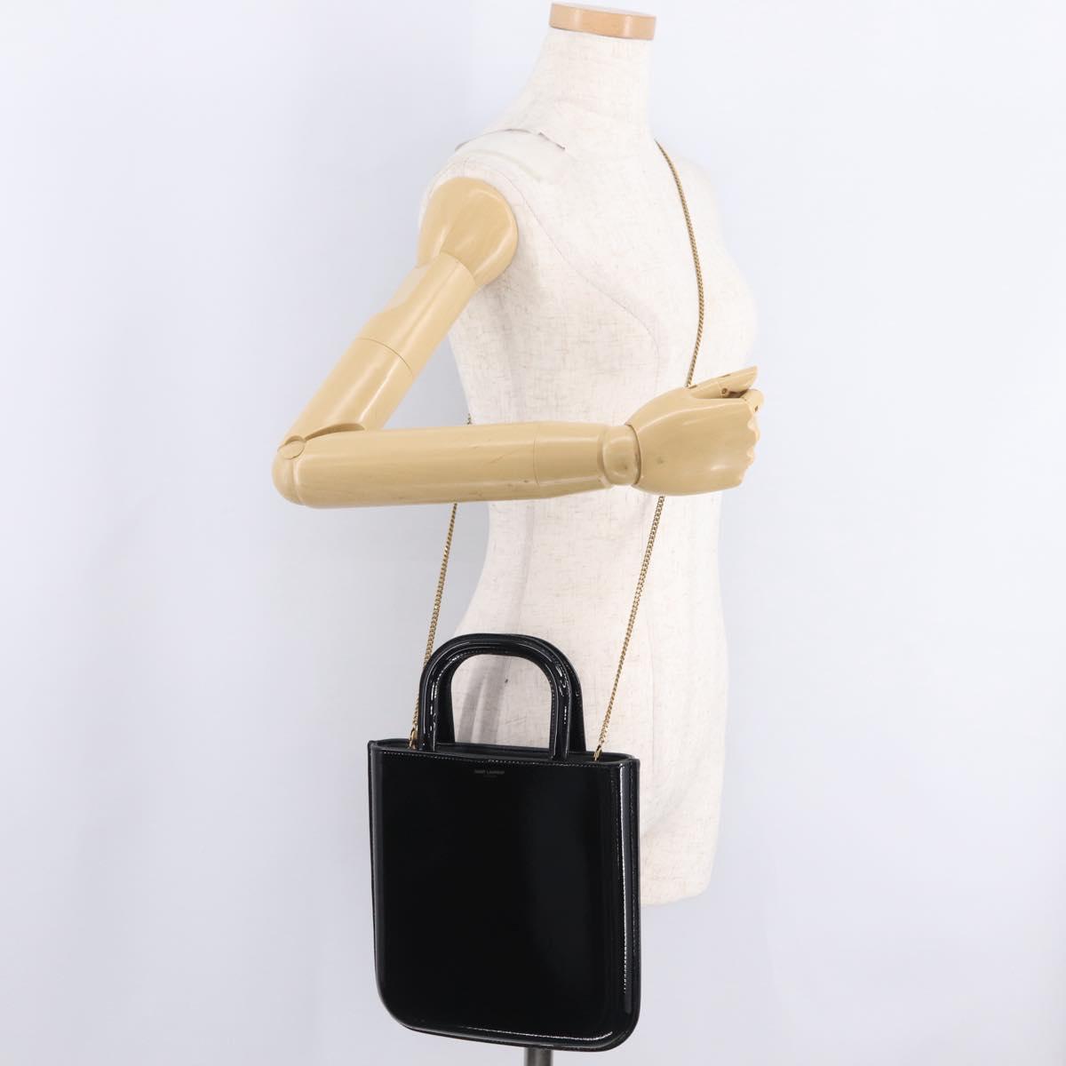 Saint Laurent Hand Bag Patent 2way Black 715201 Auth SW2907M