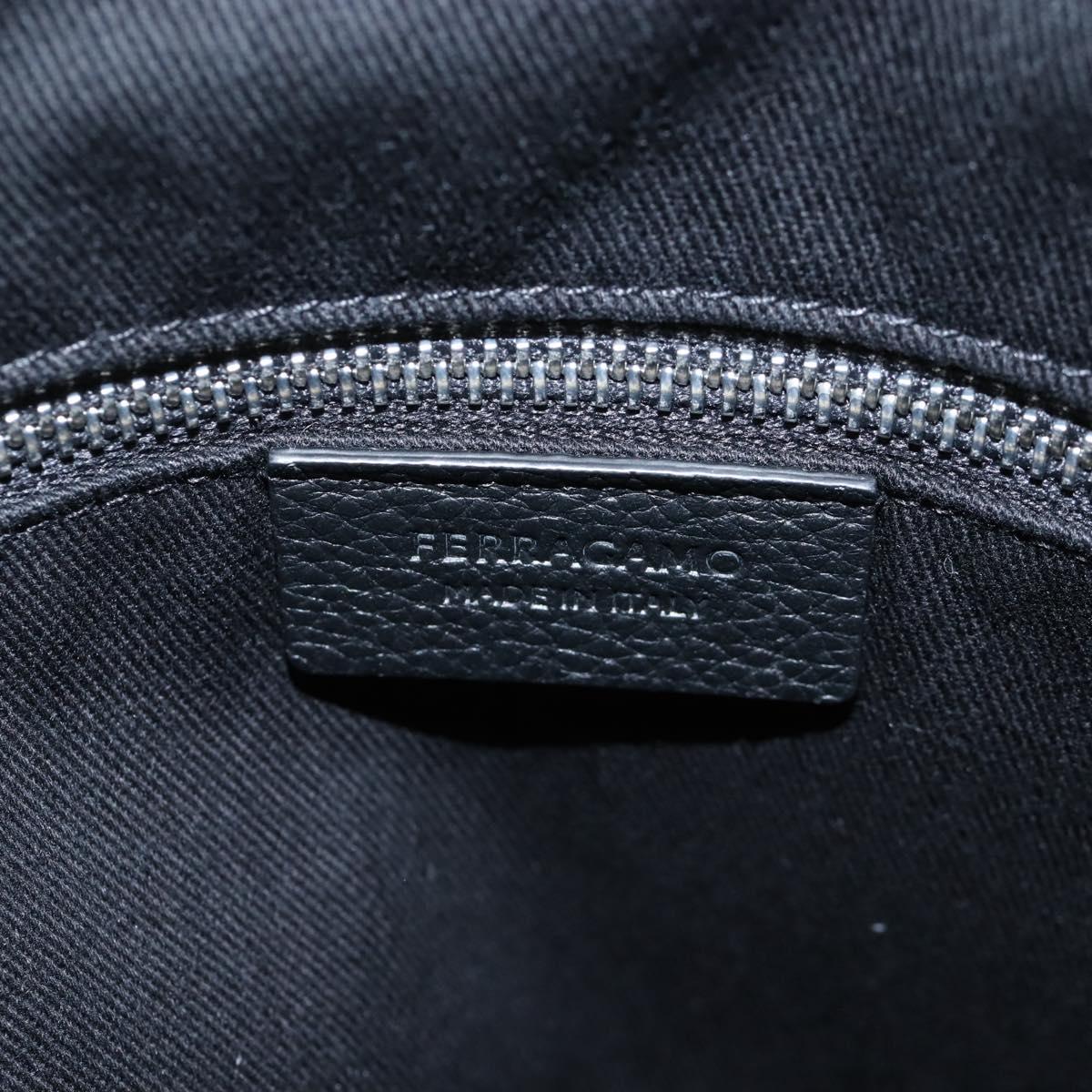 Salvatore Ferragamo Cut Out Tote Bag Leather Black Silver Auth SW2910M