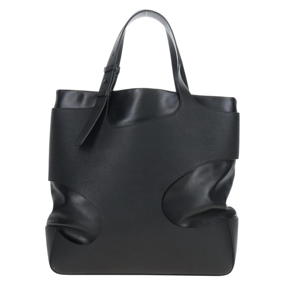 Salvatore Ferragamo Cut Out Tote Bag Leather Black Silver Auth SW2910M