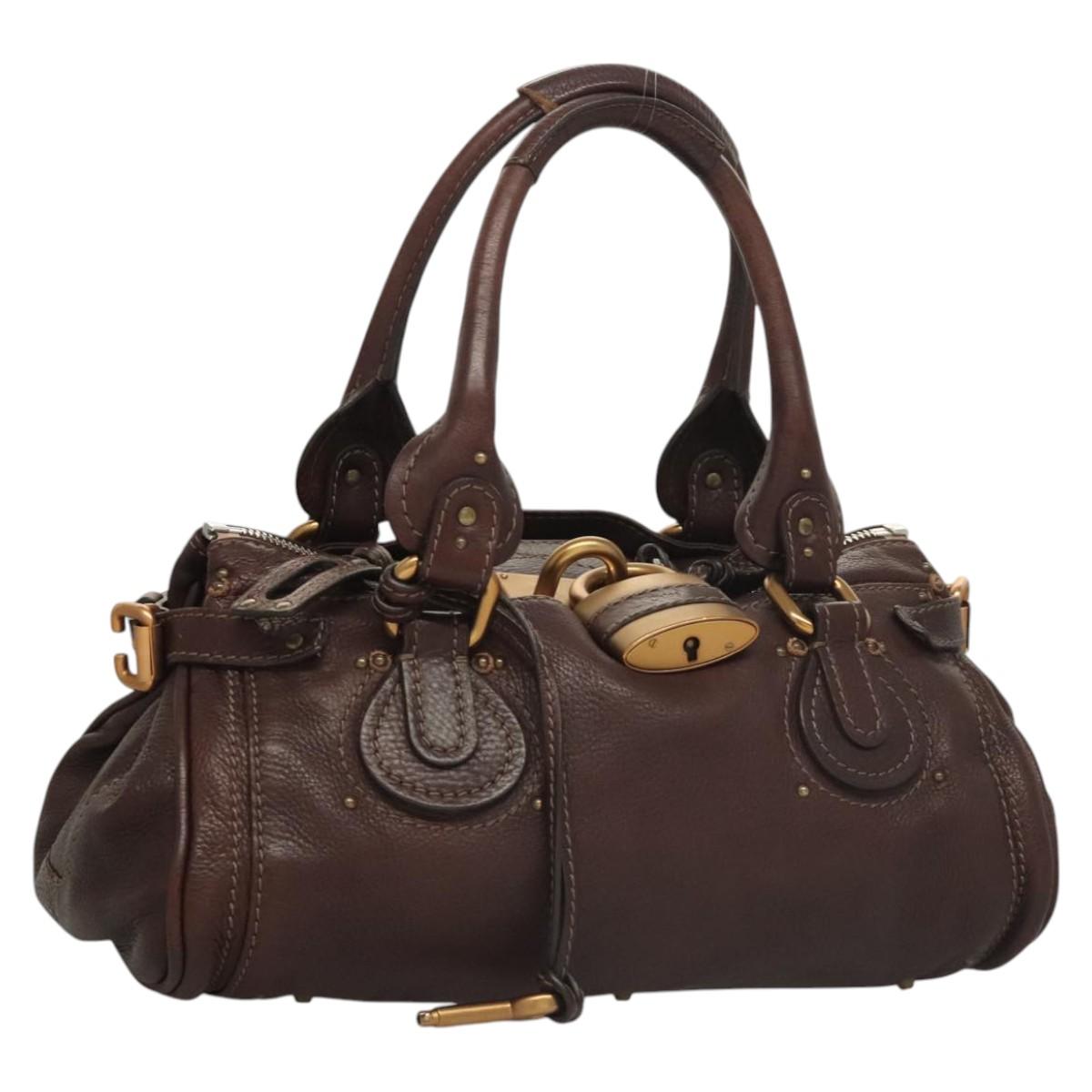 Chloe Paddington Shoulder Bag Leather Brown Gold Silver Auth sw297