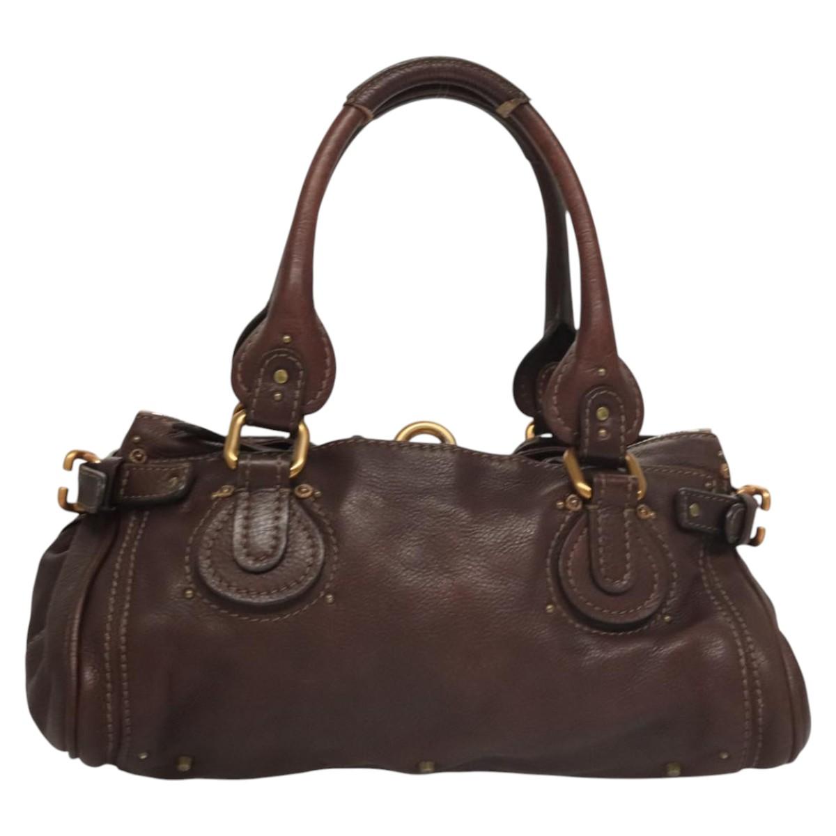 Chloe Paddington Shoulder Bag Leather Brown Gold Silver Auth sw297