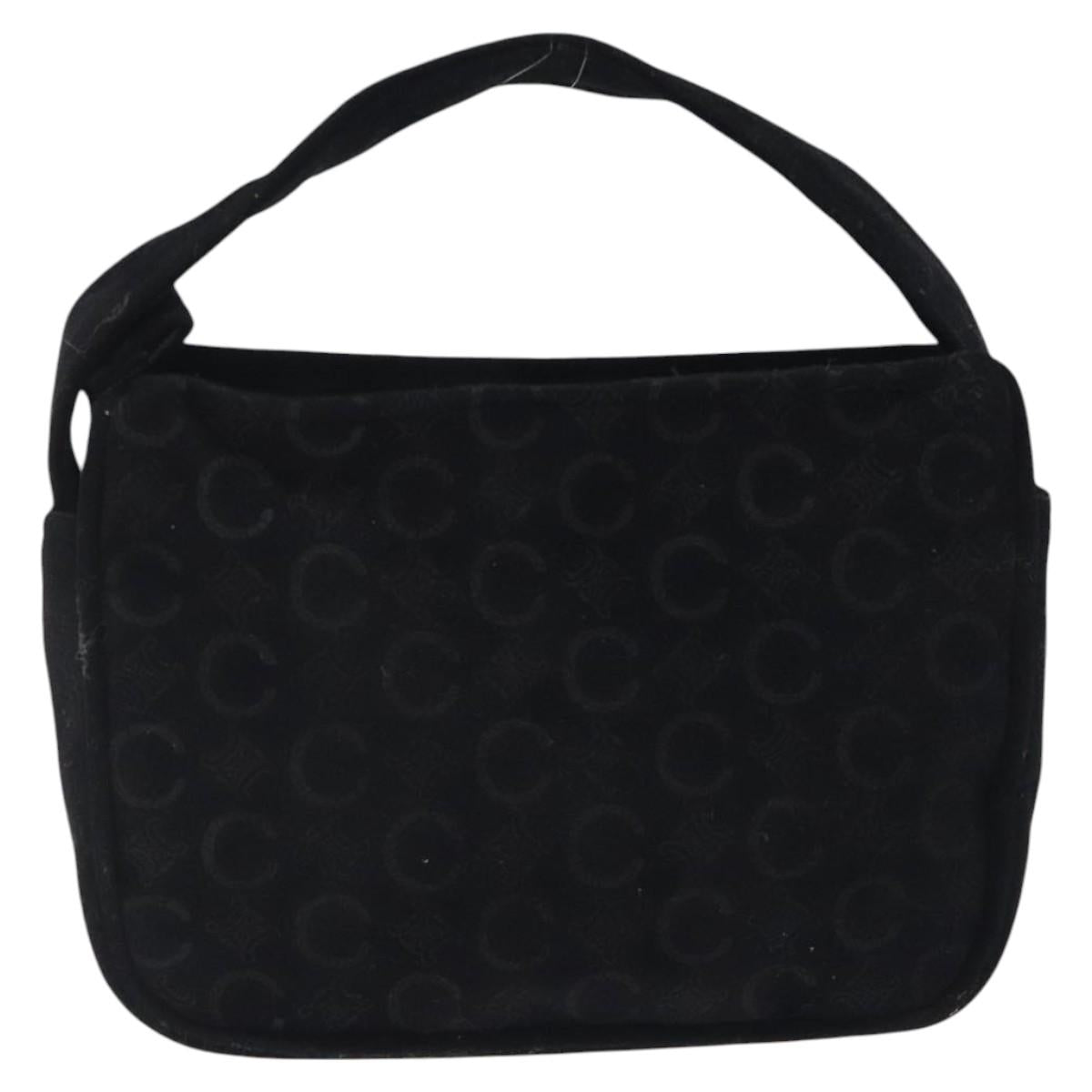 CELINE C Macadam Canvas Hand Bag Suede Black Gold Auth sw301